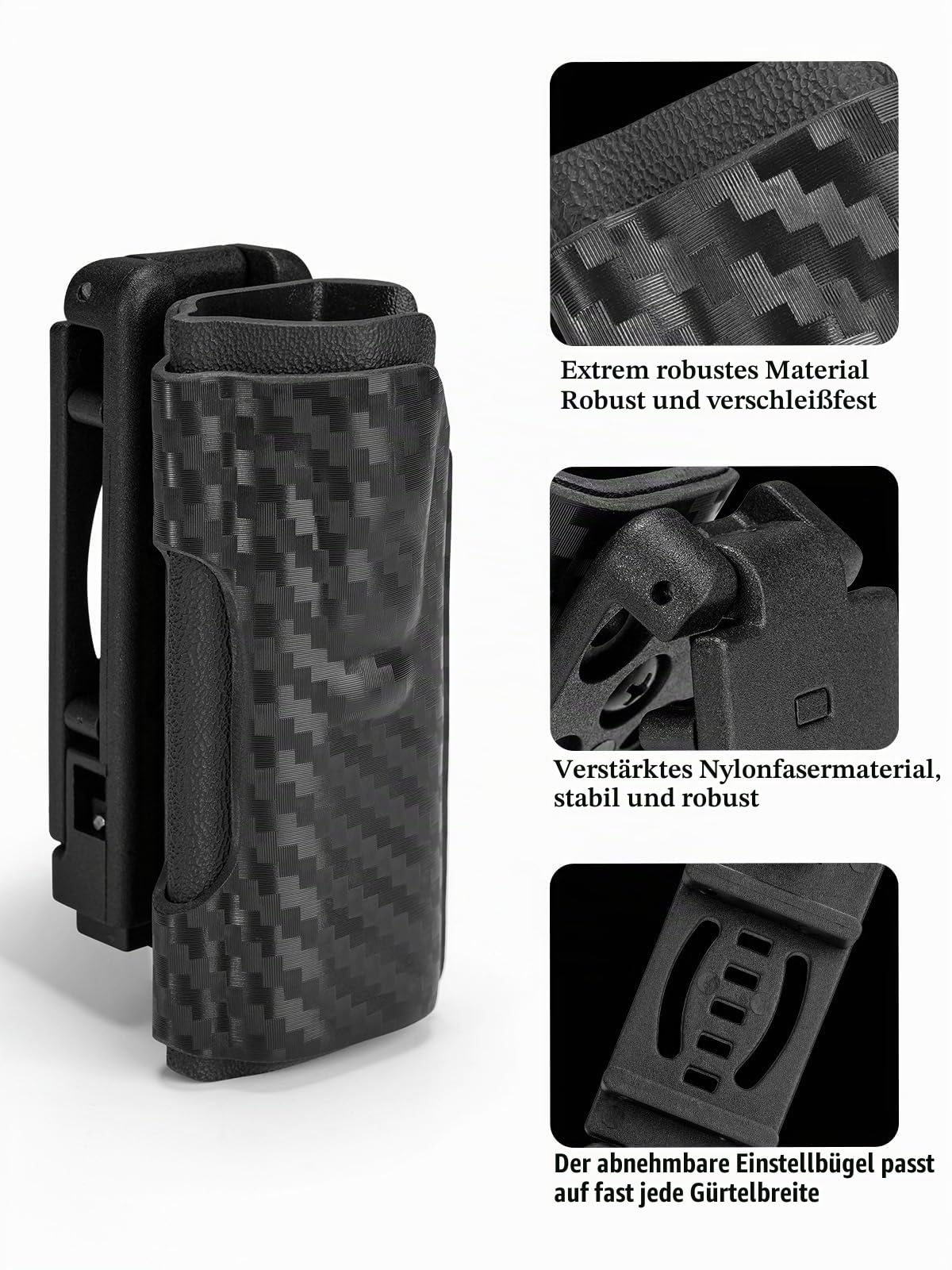 TACTICAL_GEEK TX4 Taschenlampenhülle kompatibel Für Olight Arkfeld Flache Taschenlampe, Holster mit Gürtelclip, Taschenlampentasche für schnellen Zugriff, Schwarz Kohlefaser-Muster, ohne Taschenlampe