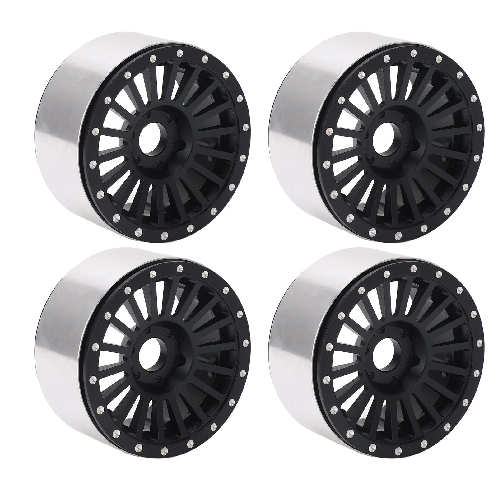Cerchio in lega di alluminio RC da 2,6 pollici, 4 pezzi; cerchio metallico per auto RC compatibile con Axial RR10 90048, scala 1/10; sostituzione leggera e resistente, fornita con (Nera)