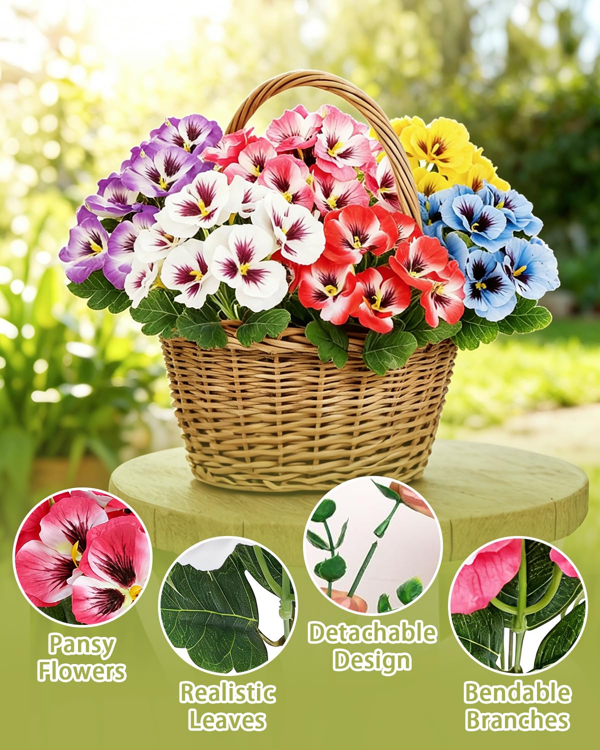 12 Bundles Artificial Flowers Outdoor, 6 Colours UV Resistant Faux Pansy Flowers Plants - Image 5