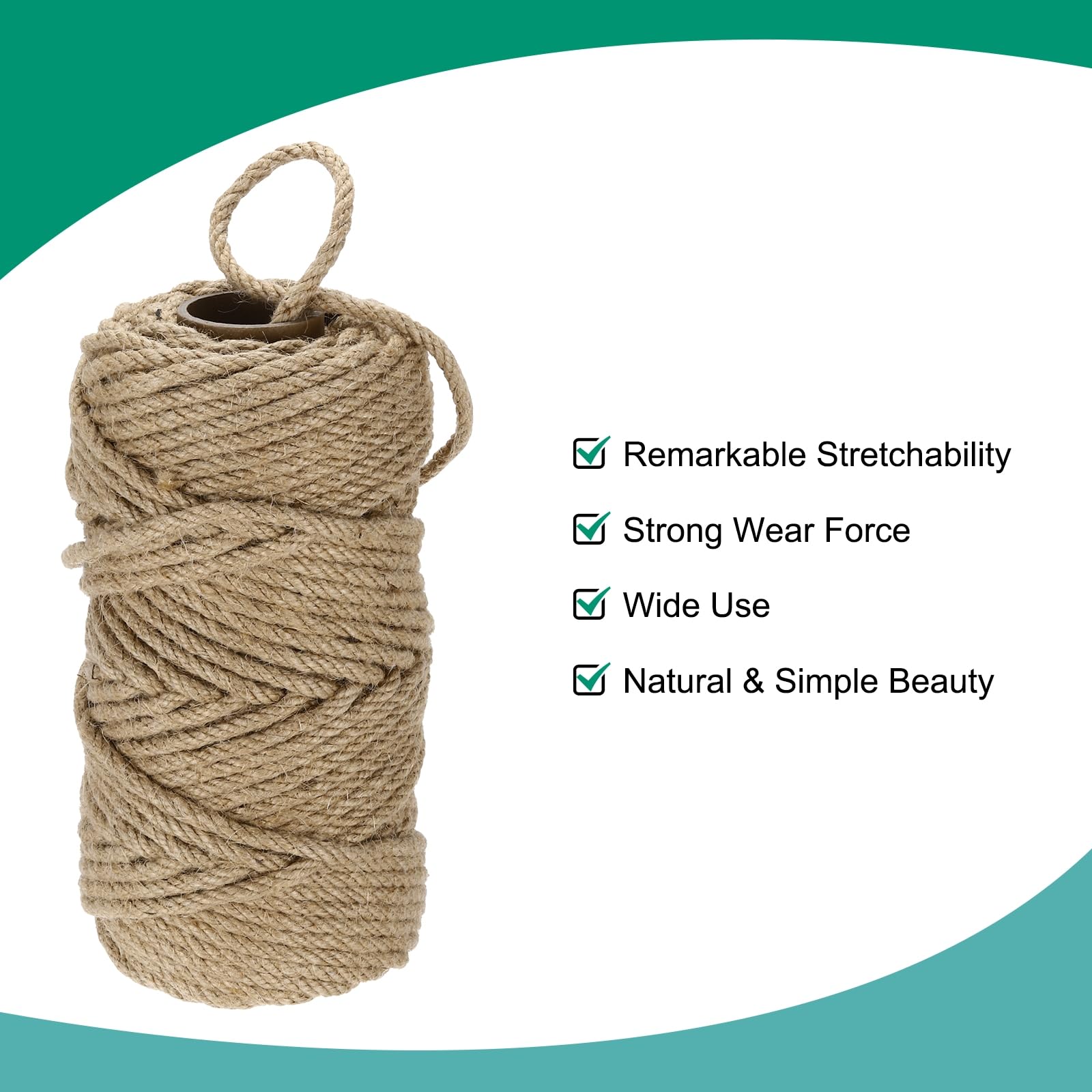 QUARKZMAN Cordel Natural de Yute 164 pies x 6mm Cuerda Larga y Resistente para Manualidades, Cinta, Empaque de Regalos, Navidad, Bodas, Color Caqui