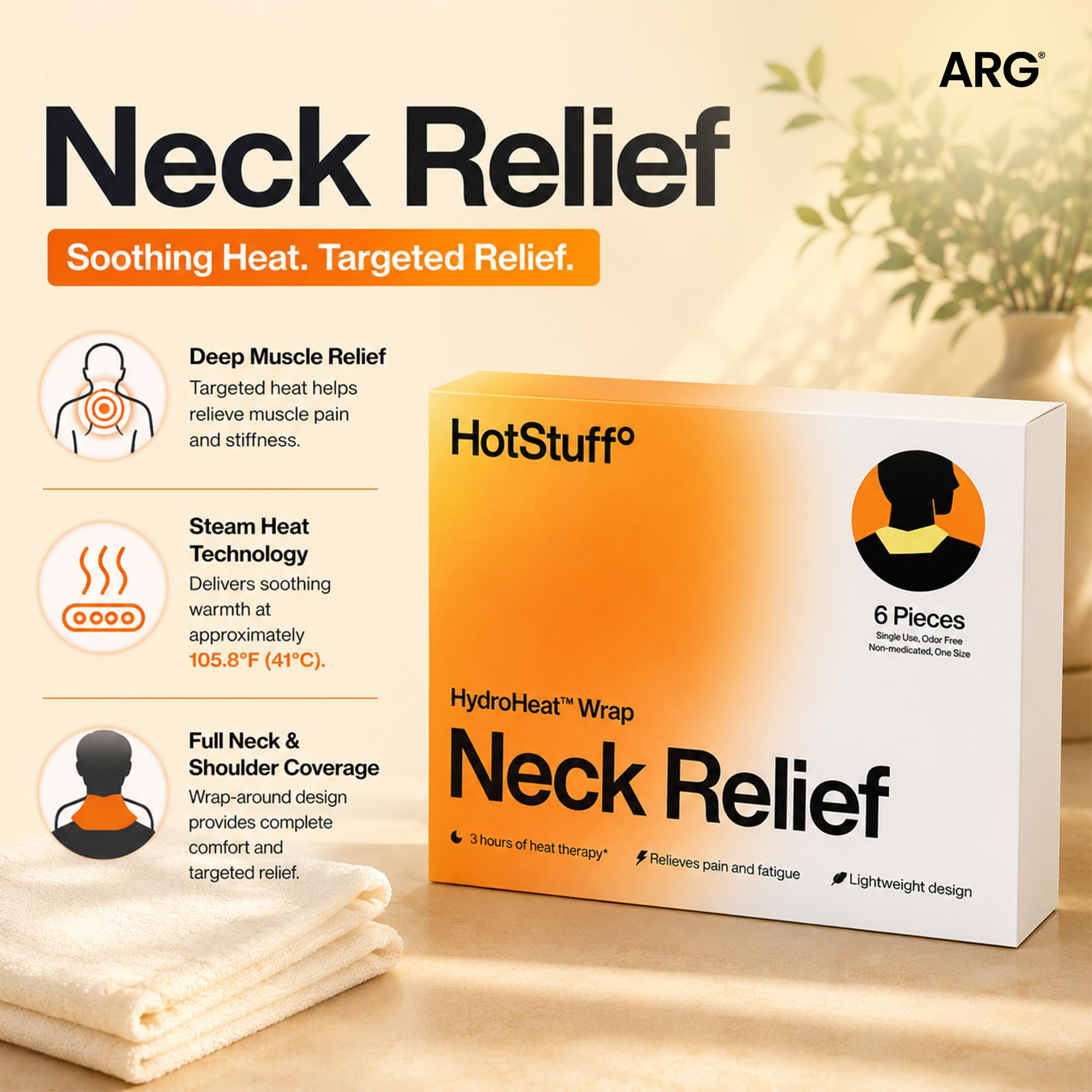 AROGYA Neck Heating Wrap Patch for Pain Relief, Disposable Air-Activated Heat Patch, 40-45°C Gentle Warmth, Up to 3 Hours, Single Use for Travel, Camping & Outdoor Activities — Amazon image 3