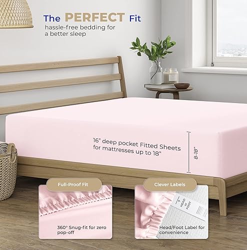 Vista 49 de THREAD SPREAD Sábana bajera ajustable de 100 % algodón tamaño individual, 400 hilos, bolsillo profundo de 16 pulgadas, sábana bajera elástica
