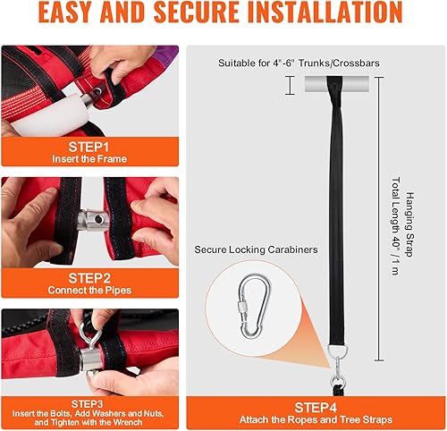 Miniatura 5 de Capacidad de peso de 750 libras, columpio de platillo de 40 pulgadas, asiento de columpio de tela Oxford 900D con 2 correas para colgar en el árbol