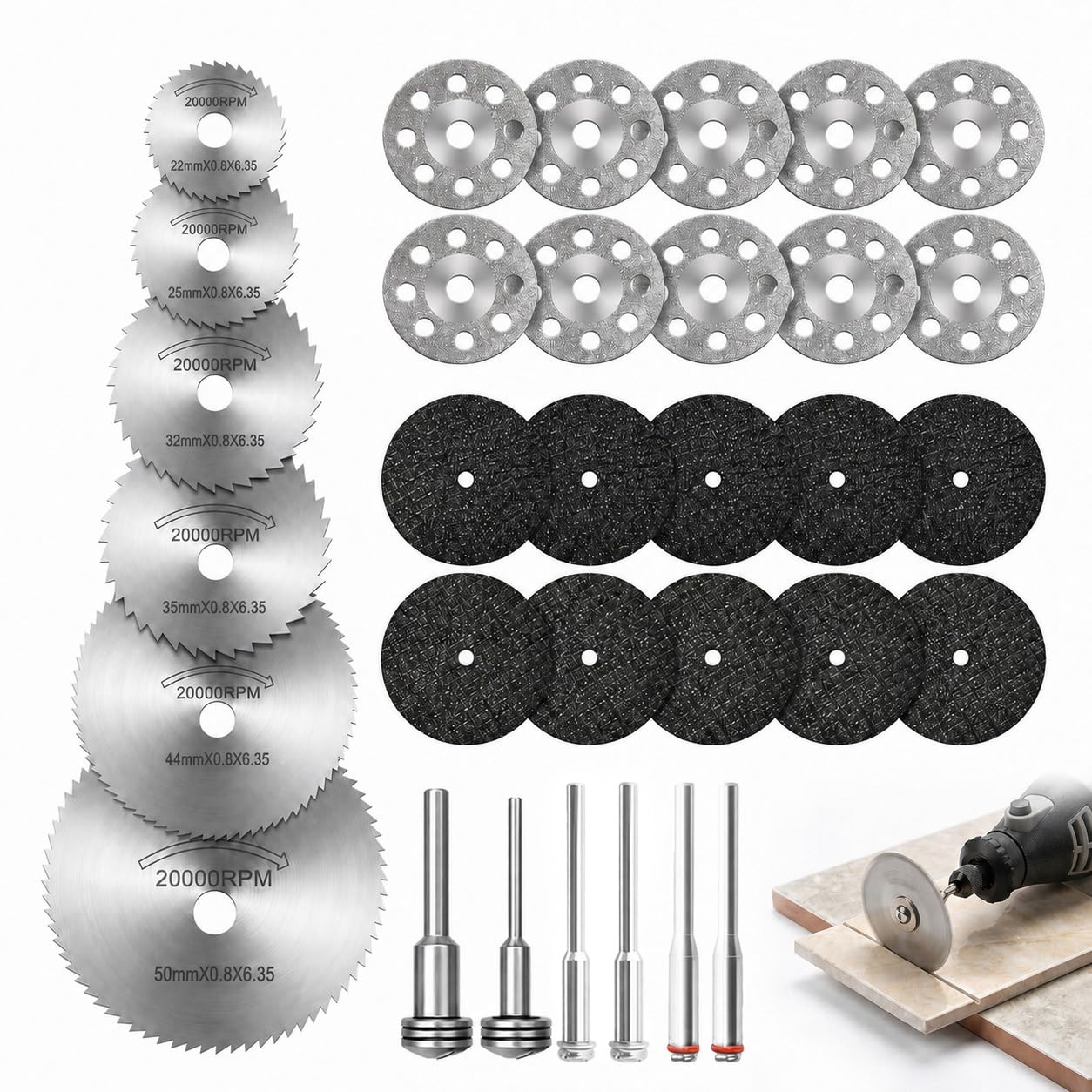 32 Pcs Cutting Discs for Dremel Mini Rotary Tool Cutting Wheels Sets Includes HSS Circular Saw Blades Diamond Cutting Wheels Resin Cutting Wheels with 1/8" Shank for Metal Glass Plastic Stone Wood
