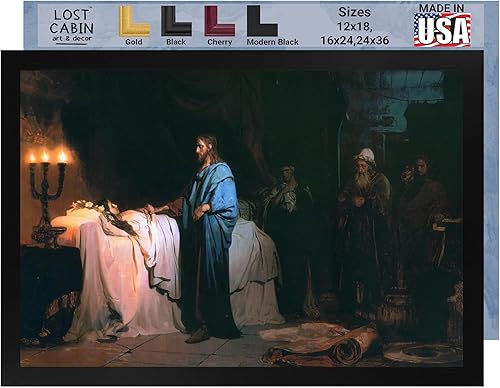 Lost Cabin Raising of Jairus Daughter de Ilya Repin  Imprimir marco plano negro  Reproducción de pinturas de obras de arte finas  Póster decorativo