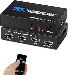 4K@60Hz HDMI Switch, NEWCARE HDMI Switch 3 in 1 Out, 3-Port HDMI Switcher Selector With Remote Control, Support HDMI 2.0, HDCP 2.2, 3D, HDMI Switch 3x1 for PS5 /Xbox 360 /Roku /Amazon Fire TV Stick