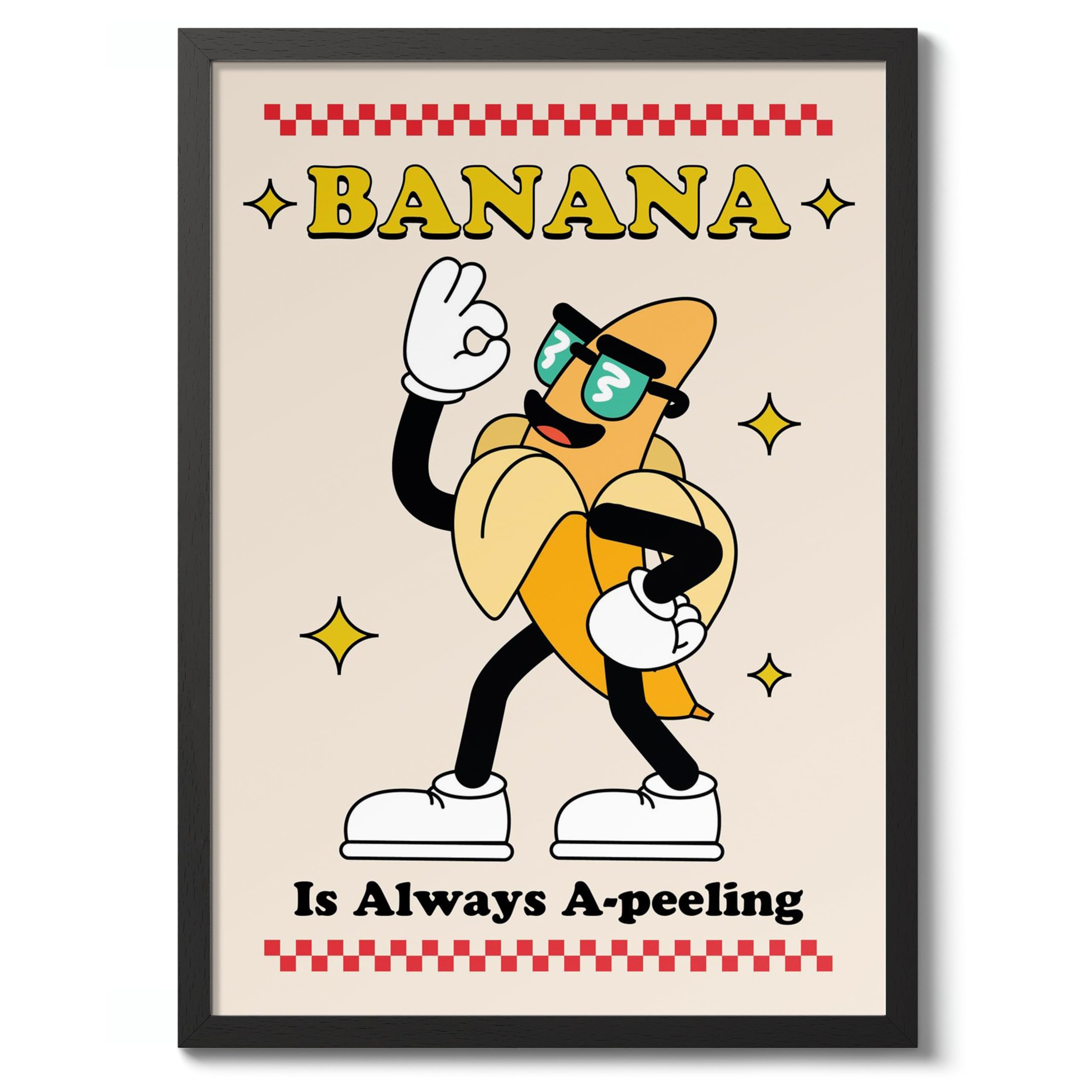 Banana Kitchen Wall Art, Modern Food Poster, Cartoon Mascot Prints, Kitchen Typographic Home Decor, A3 (Black Frame) - 45x32.8cm โ image 1