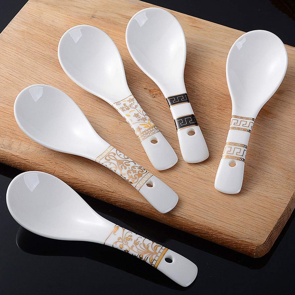 Ensemble de cuillères à Soupe en céramique, Petite cuillère Haut de Gamme, cuillère à Riz, 10 pièces, cuillère en Porcelaine de Style européen, Longueur de 5,5 Pouces, 5 Motifs, CU
