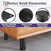 Vista 3 de Patas de metal para muebles de 7 pulgadas, patas ajustables de acero inoxidable, patas de metal negro, patas redondas para gabinete de mesa de café