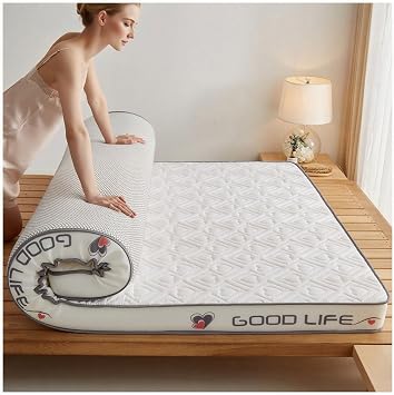 Foldable Floor Mattress Futon Mattress, Latex Interior, Roll Up Sleeping Tatami Mat Floor Lounger Guest Bed, Easy to Portable,White,King 71x80in