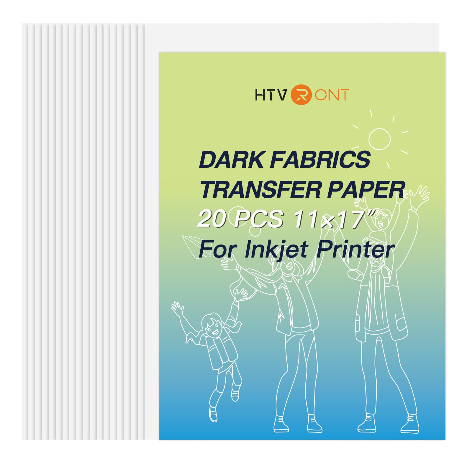 HTVRONT Lot de 20 feuilles de papier transfert thermique pour t-shirts foncés - 27,9 x 43,2 cm - Papier de transfert à repasser pour imprimante à jet d'encre - Vinyle imprimable facile à utiliser -