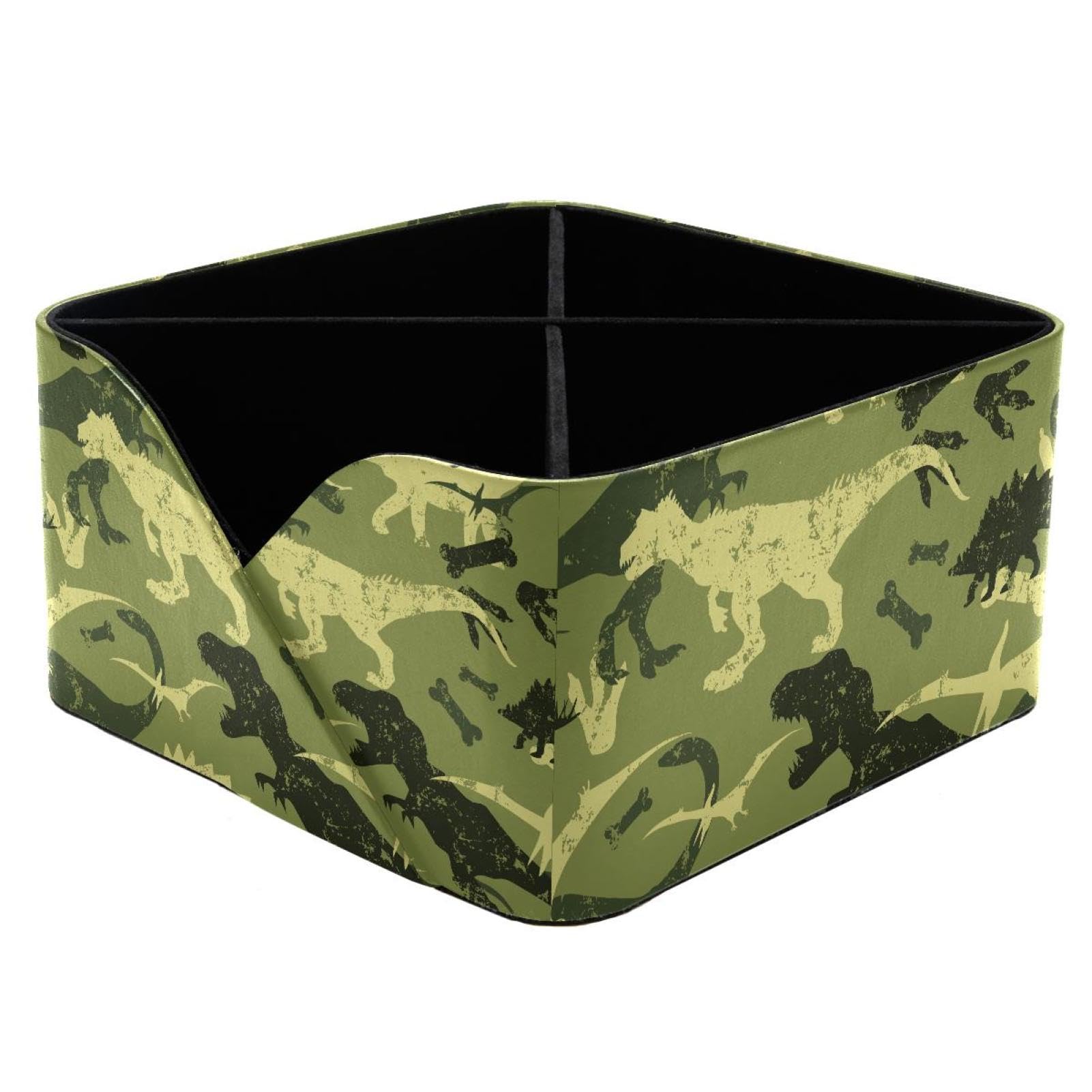 KengjuTesu Camouflage Dinosaur Pattern Desktop Organizer Pen Holder, Rectangular Pencil Cup for Office, Study and Makeup Stations