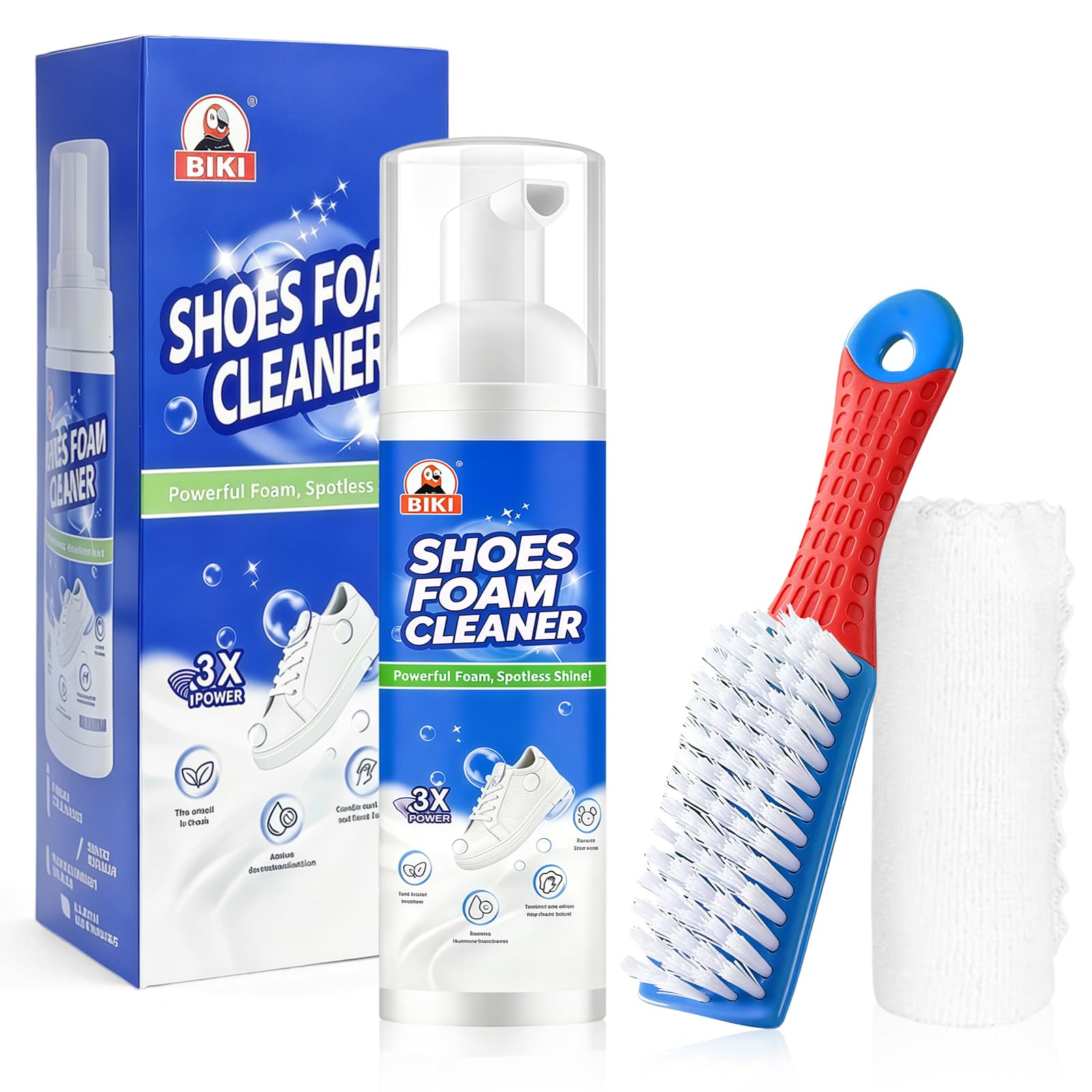 flintronic 3 stk. Sneaker Reiniger Set, Schaum Schuhreiniger, 200ML Weißer Sneaker Cleaner Schaum für Schuhe, Sneaker Reinigungsset mit Bürste, Handtuch & Schwamm für alle Schuhtypen