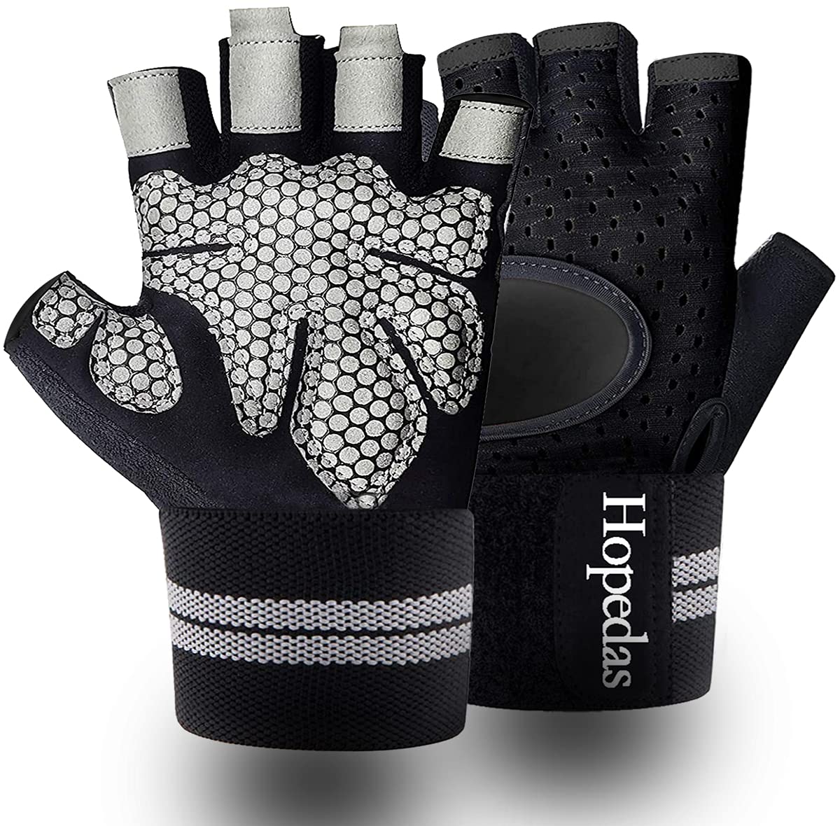 Hopedas Workout Gloves Weight Lifting Gloves with Wrist Support for Men & Women,Breathable Exercise Gloves Sports for Training,Fitness, Gym,Pull ups，Full Palm Protection，Black