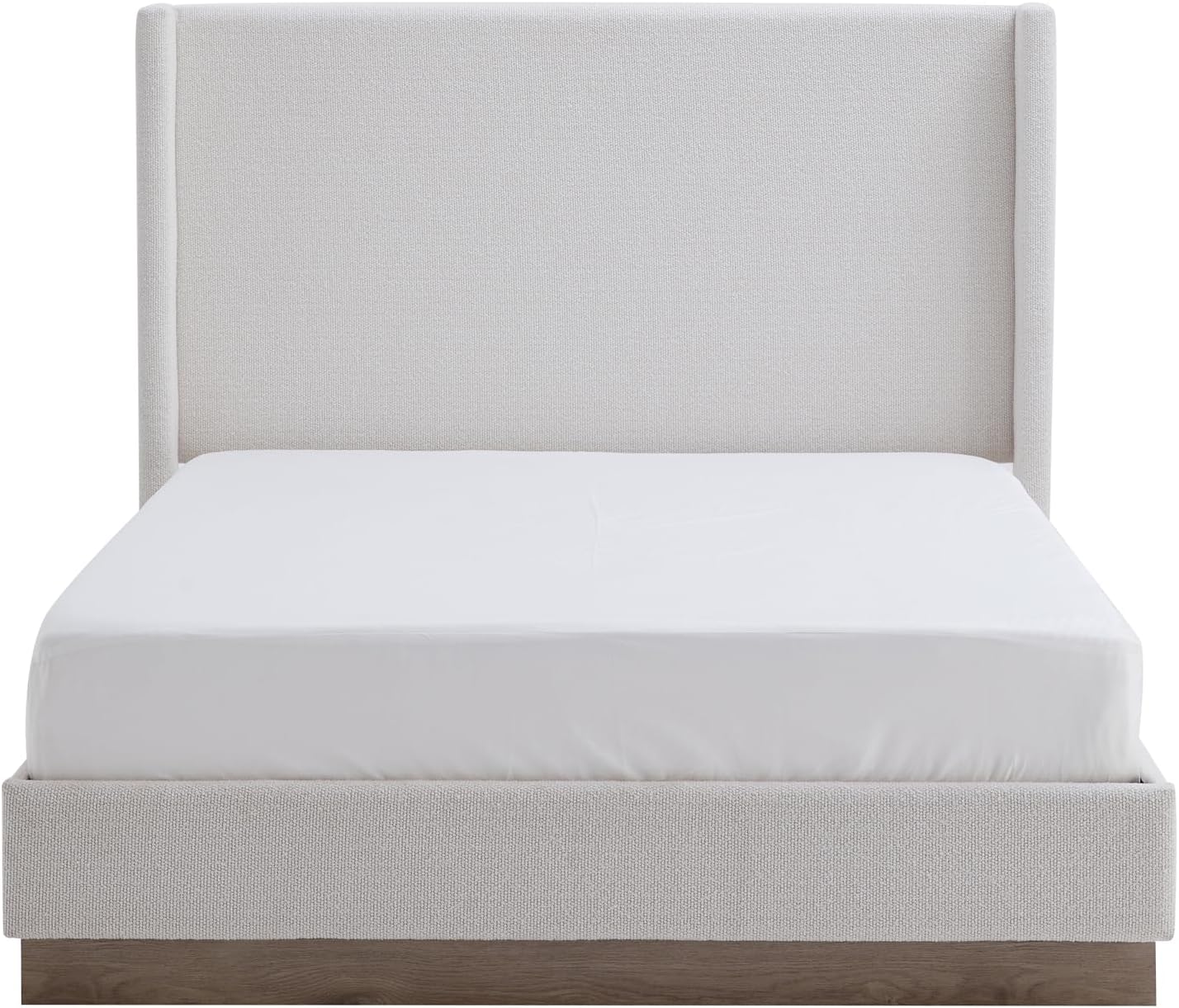 Queen Size Upholstered Bed Frame, 53" Tall Headboard Hosford Wingback Bedframes, Wood Base Floor Platform Beds, No Box Spring Needed/No Noise/Rusticity Minimalist, Cream White