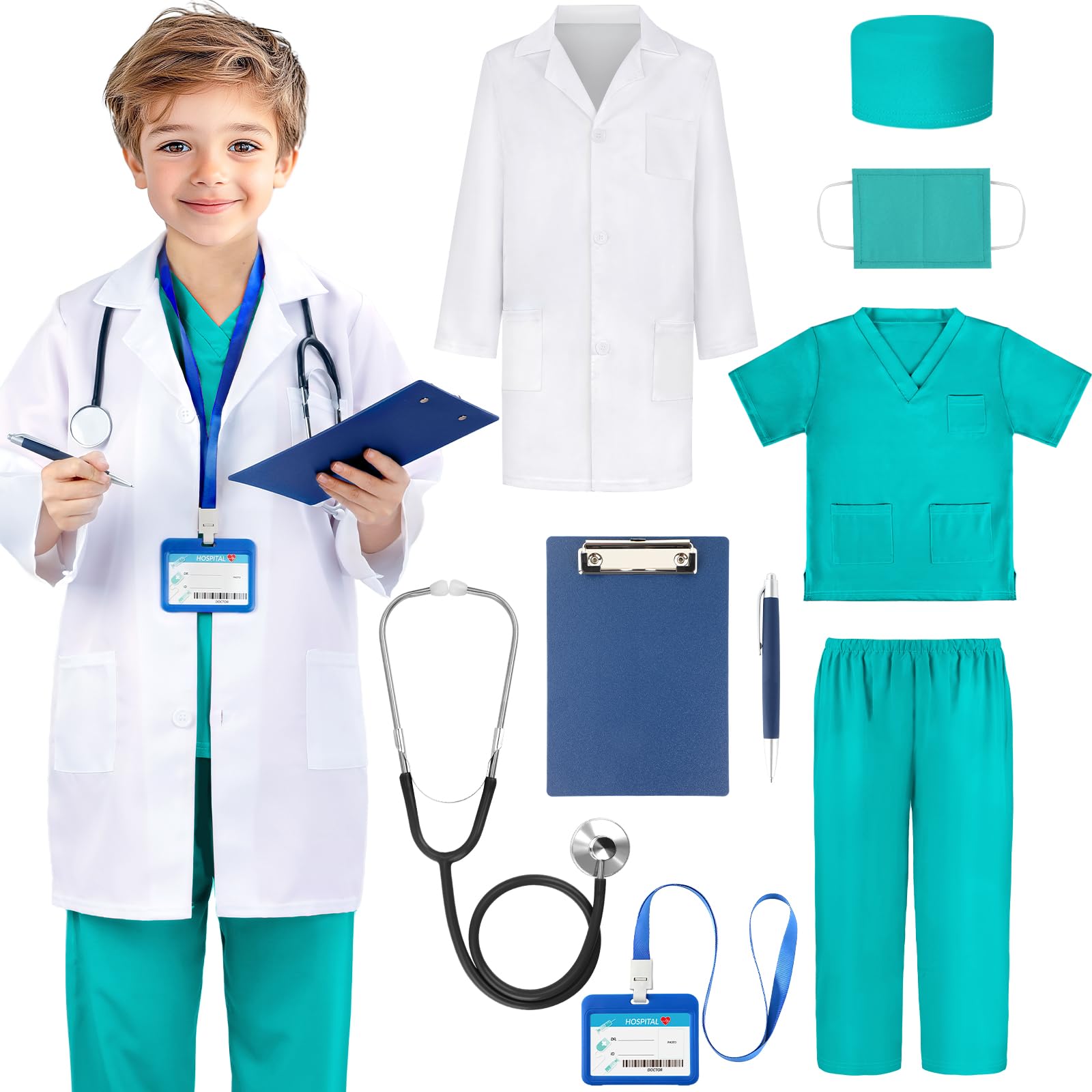 Joycover Doctor Costume for Kids, Kids Scrubs Halloween Costumes For Girls Boys Doctor Dress up Play Kit…