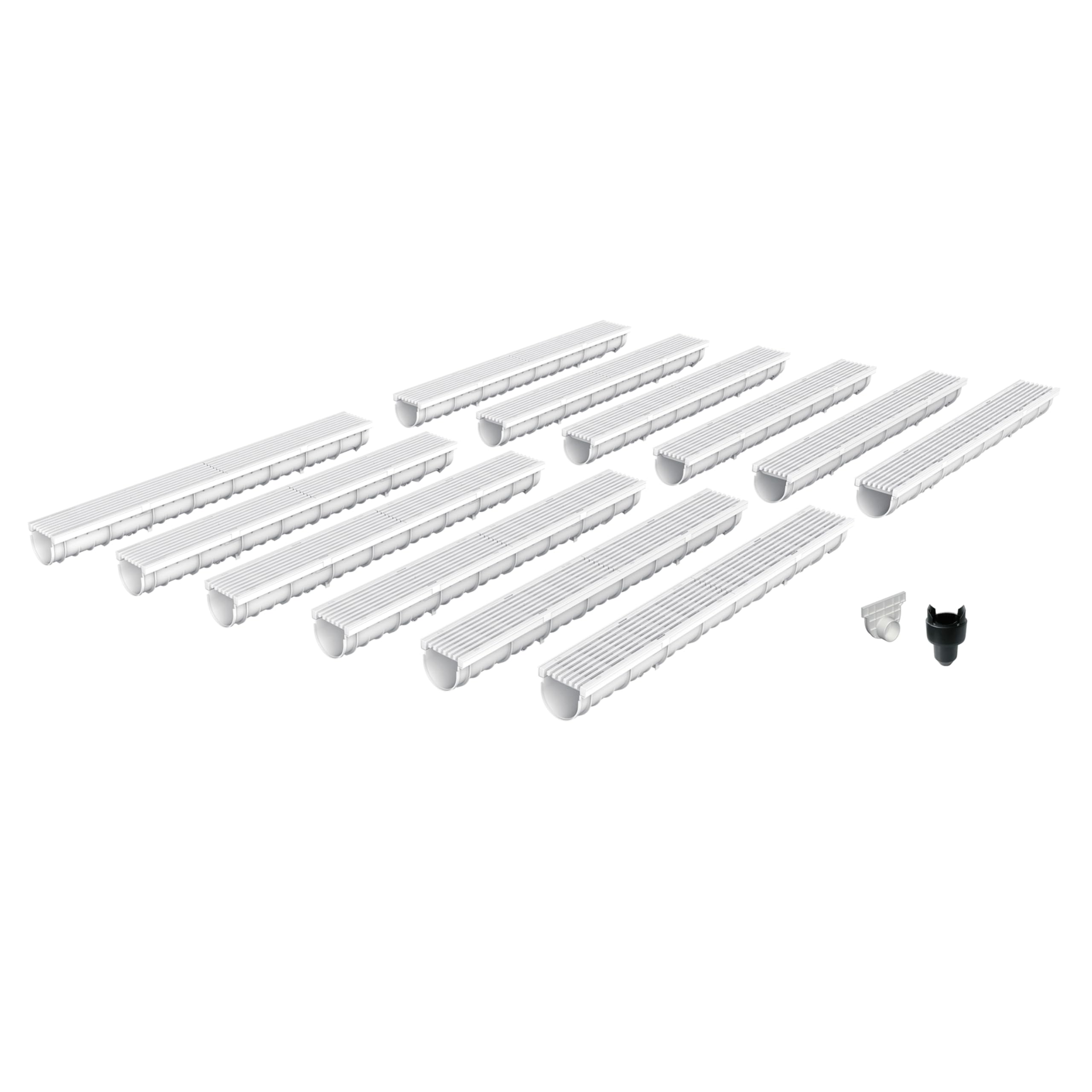 MEA Pack de 12 Caniveaux Extérieurs DECOLINE – Grille en Plastique Recyclé Gris – Drainage Terrasse, Piscine, Jardin – Classe A15 Piéton – Largeur utile 10 cm