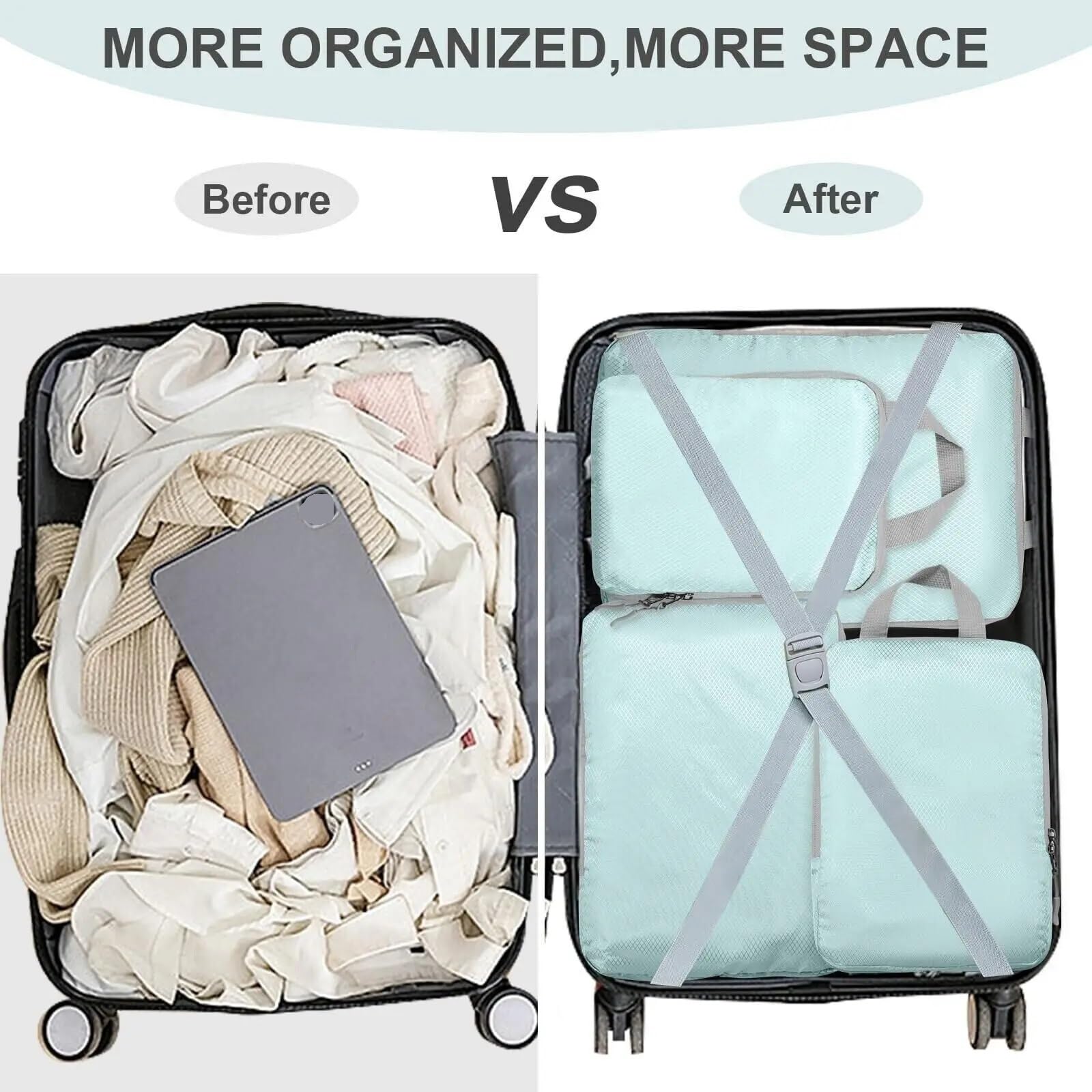 4 pezzi di cubi compressione da viaggio, organizer portatili for valigie, impermeabili, for riporre i bagagli, for cassetti Organizer per valigie(White)