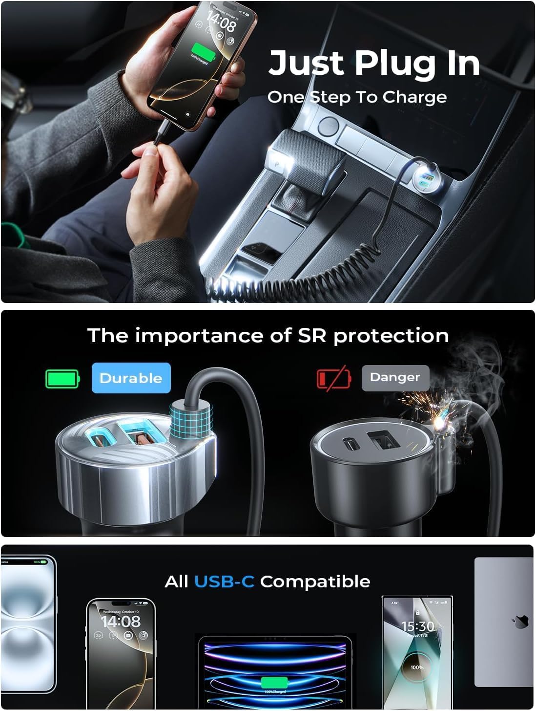 LISEN 65W iPhone 17 Pro Max Car Charger USB C Fast Charging,Super Fast iPhone 16/17 Pro Car Charger Type C Adapter Fit iPhone 17 Air ProMax Plus/16/15,Pixel 10, Samsung Galaxy S25/24,Android,Sliver