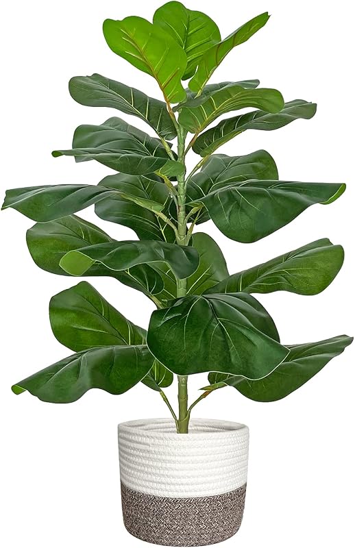 Artificial Fiddle Leaf Fig Tree/Faux Ficus Lyrata for Home Office Decoration, 30.5" Tall, with Cotton Rope Basket