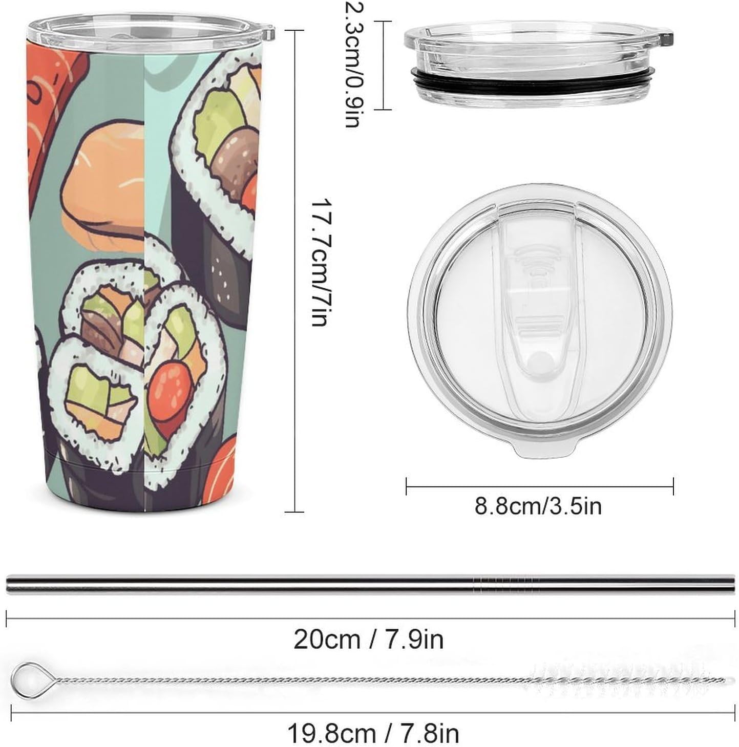 Stainless Steel Tumbler Insulated Sushi Printed Insulated Cup for Travel Reusable Car Cup