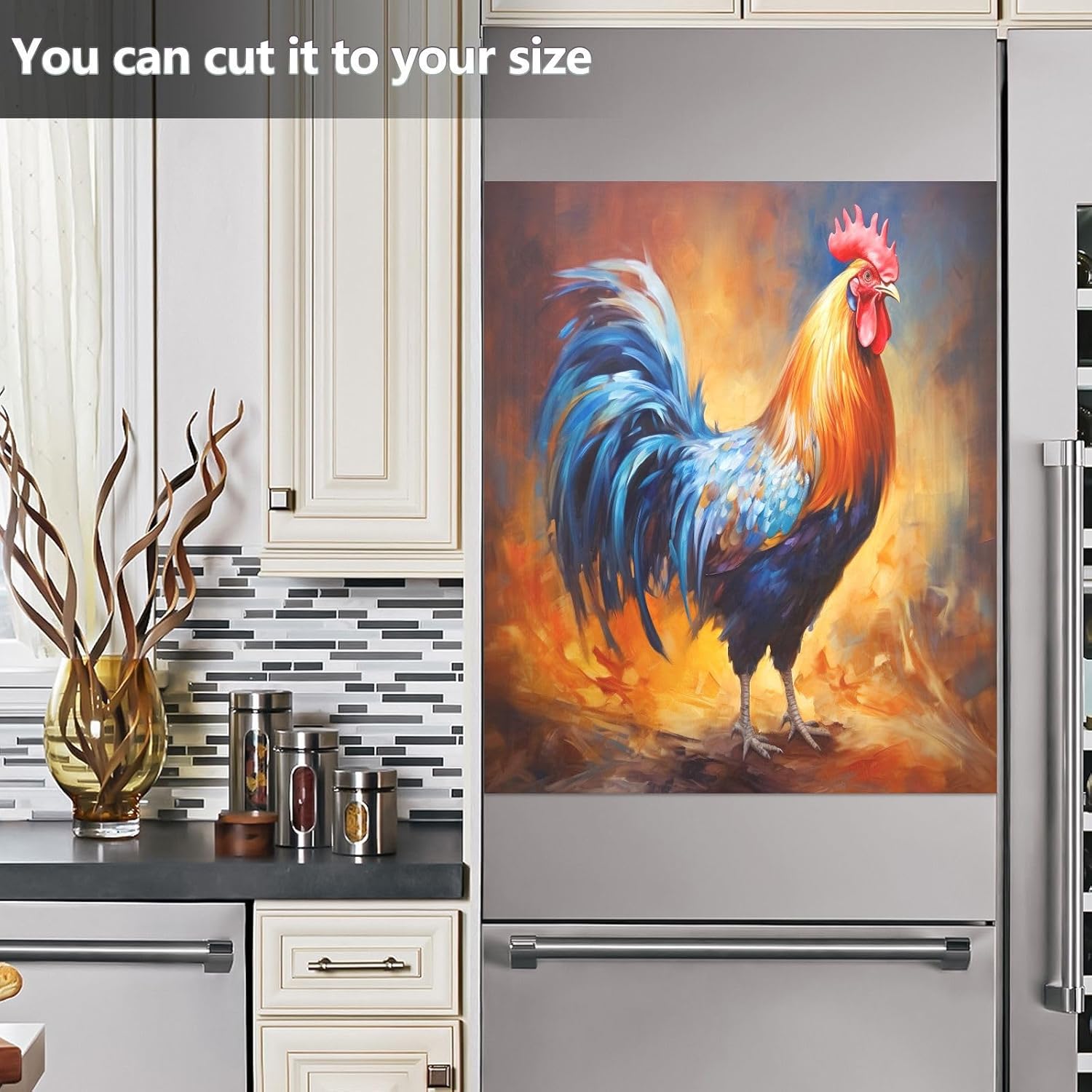 YETTASBIN Rooster Dishwasher Magnet Cover, Rustic/Farmhouse/Country Style, 23 x 26 Inch, PVC + Magnetic Composite, 1 Count