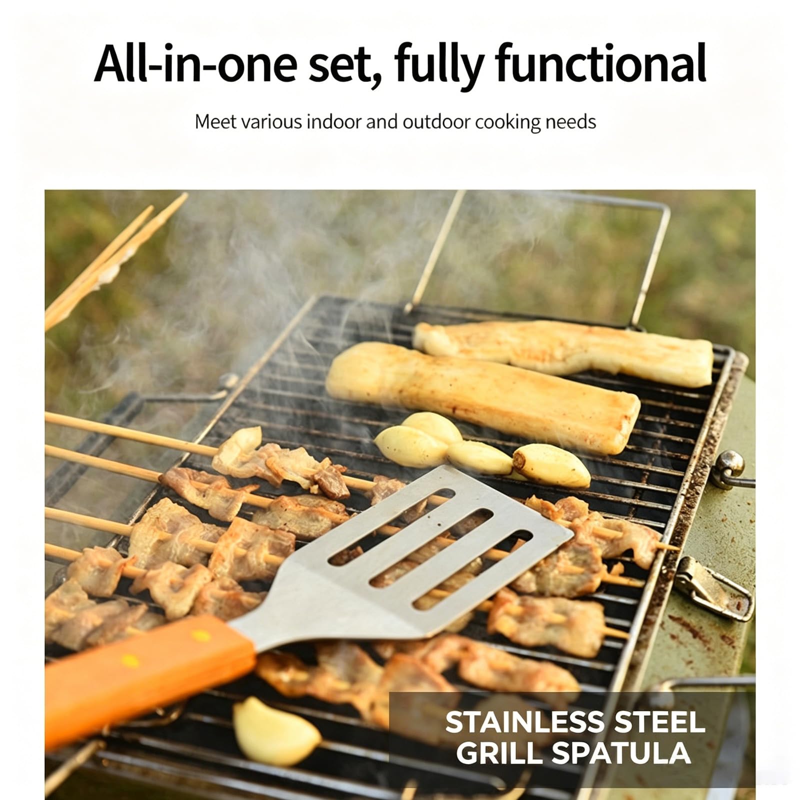 Edelstahl Rostfrei Grillwerkzeug Set mit BBQ Grillbesteck Koffer Professionelles Grillwerkzeug INKL Grillwender,Grillgabel Grill-Zubehör Tragbares Verschiedene und Komplette Gasgrill BBQ