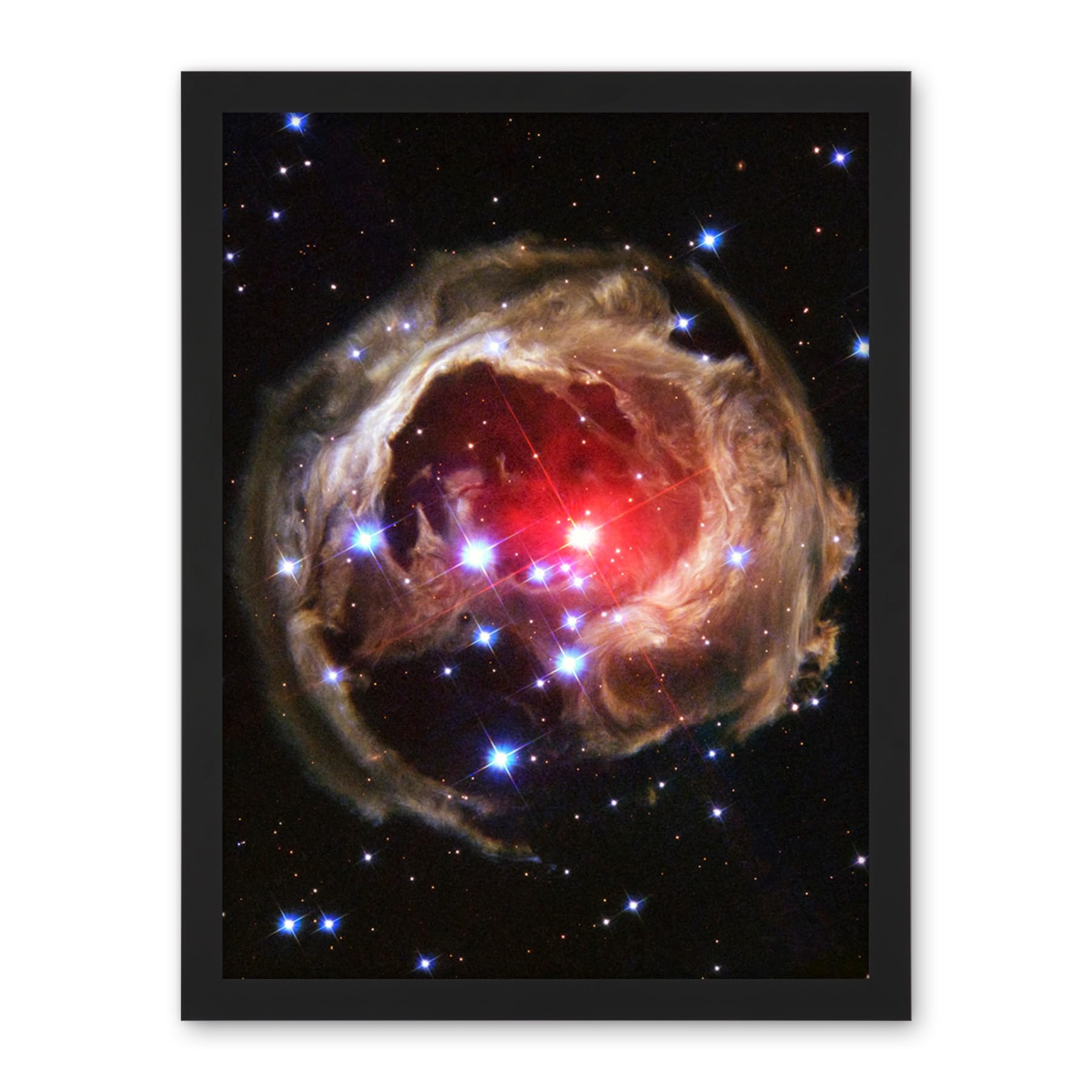Artery8 Hubble Space Telescope Image Light Echo Illuminates Dust Spiral Around Red Supergiant Star V838 Monocerotis Explosion Artwork Framed Wall Art Print 18X24 Inch