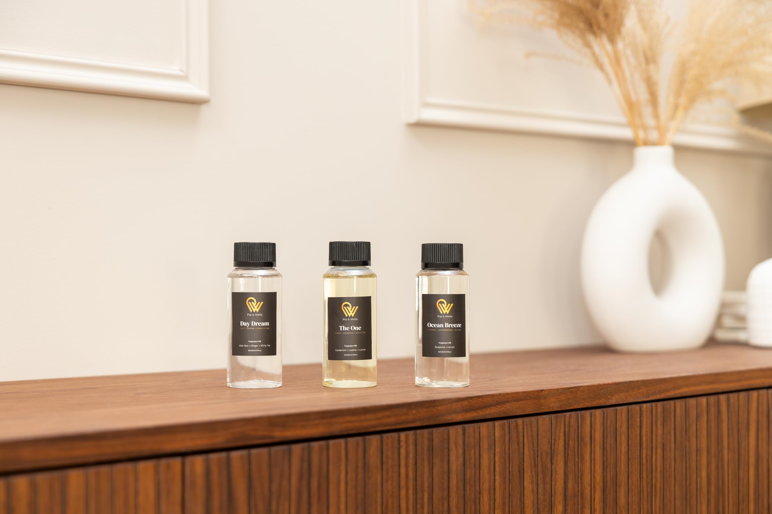 Pip & Wells® Diffuser Ätherische Öle – 120ml | 100% Natürliche Duftöle Diffuser mit Mehrere Inhaltsstoffen | Luxus Ätherische Öle für Diffuser | Langanhaltender Aroma Öl für Wasserlose Diffusor
