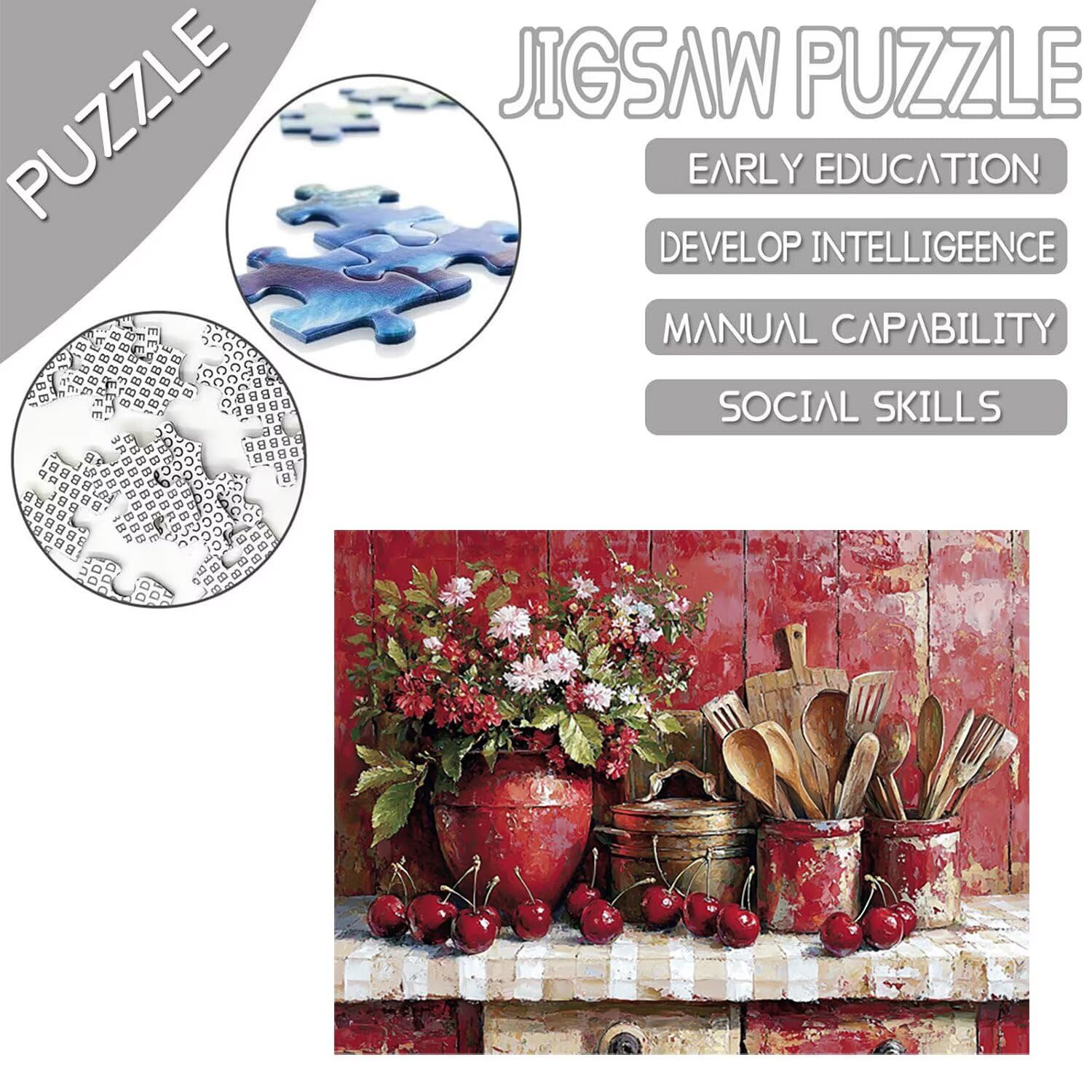 Puzzle 122x80 cm, 3000 sztuk puzzli dla dorosłych, prezent rocznicowy, prezent świąteczny, wystrój domu, zapobieganie zwyrodnieniu mózgu u osób starszych (naczynia kuchenne kwiaty) w-99