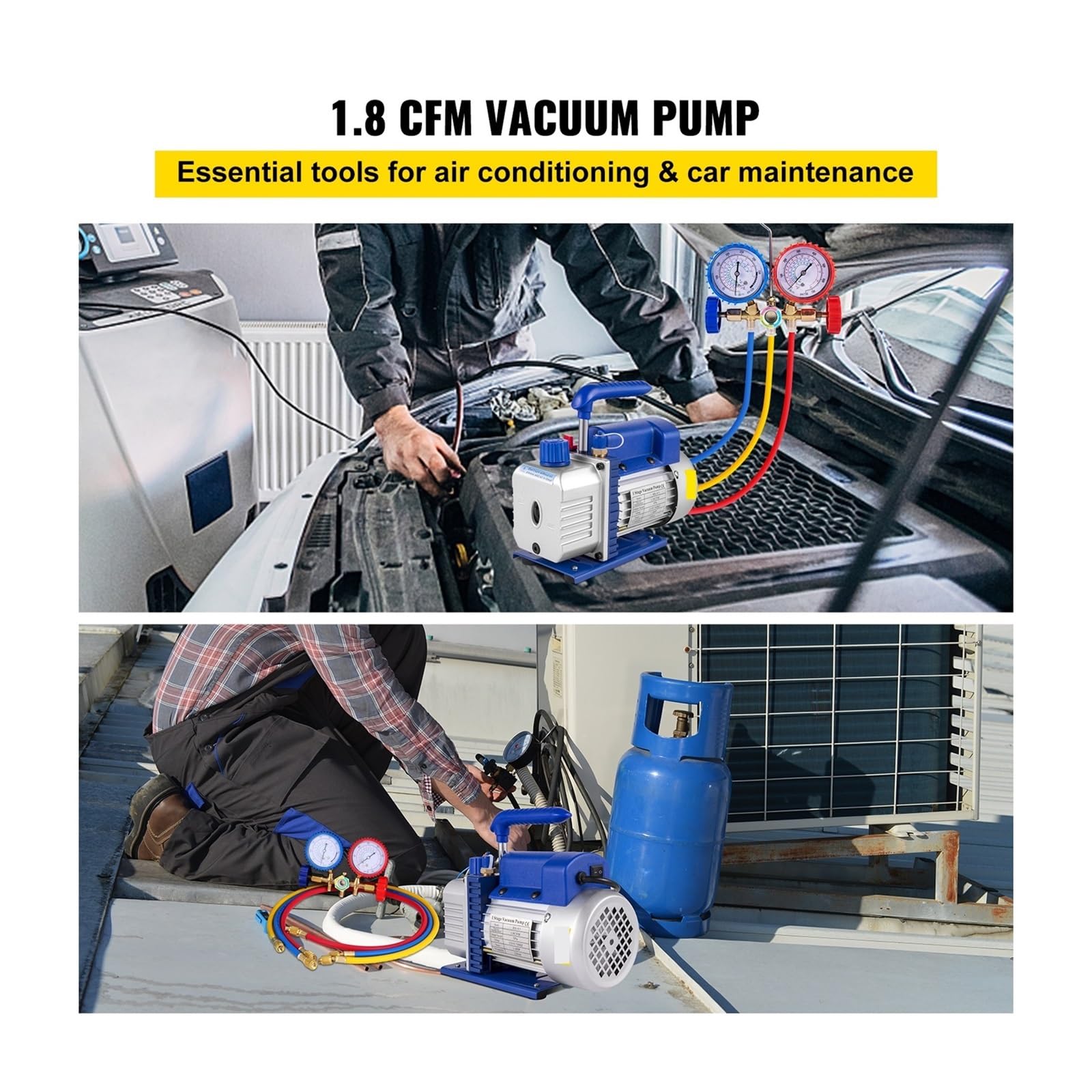 1.8-4.8CFM Zestawy pomp próżniowych czynnika chłodniczego HVAC Chłodzenie 1/3 1/4 z manometrem do klimatyzacji domowej,Szybkie Chłodzenie(3.6CFM)