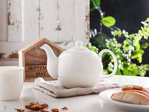 Miniatura 6 de KitchenTour - Ollas de té de porcelana inglesa -37 onzas para hojas sueltas y florecientes, olla de cerámica de porción fina con agujeros de colador