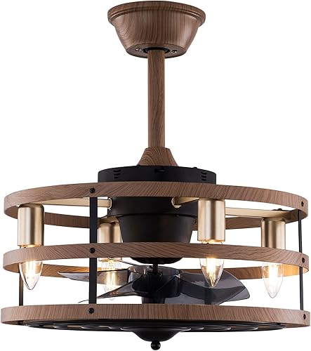 OUKANING Ventilador de techo enjaulado con luz reversible de 3 velocidades ajustables ventilador de techo de granja sin aspas con control remoto