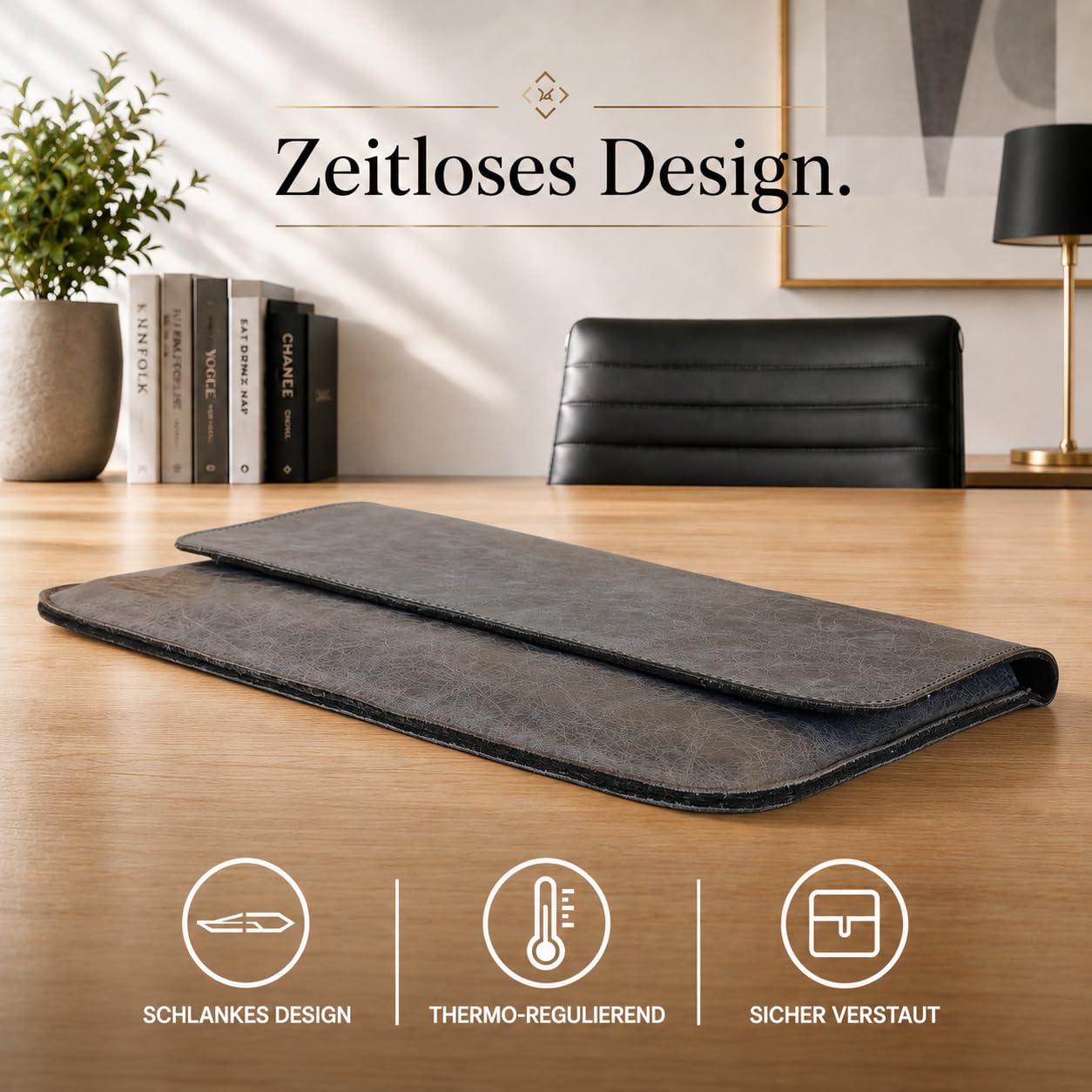 Centaur Custodia per laptop di alta qualità in vera pelle italiana e 100% feltro di lana, realizzata in Germania, elegante custodia con scomparto extra, custodia protettiva per notebook da 14", grigio