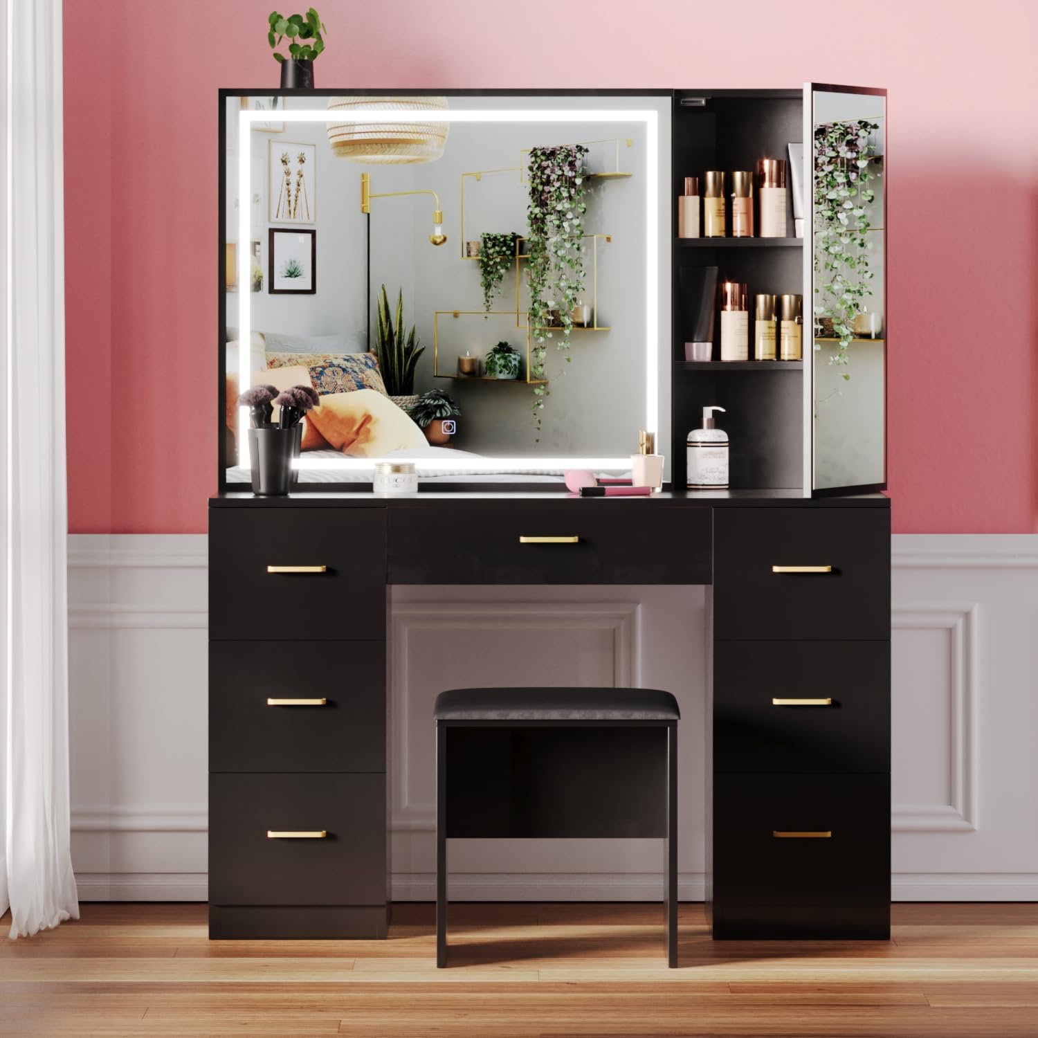 Boahaus Lily Modern Makeup Vanity Desk with Wide