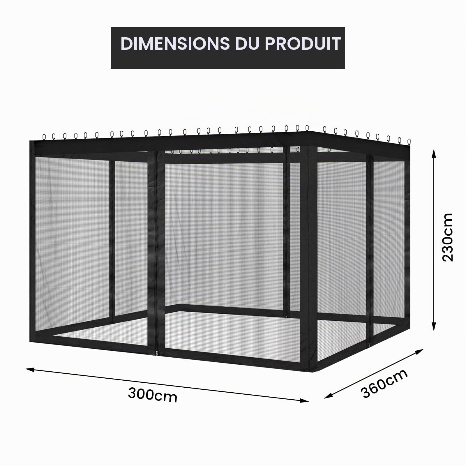 Moustiquaire Universelle de Rechange pour tonnelle d'extérieur à 4 Panneaux avec Fermeture éclair (moustiquaire Uniquement) (3 x 3 m, Noir)