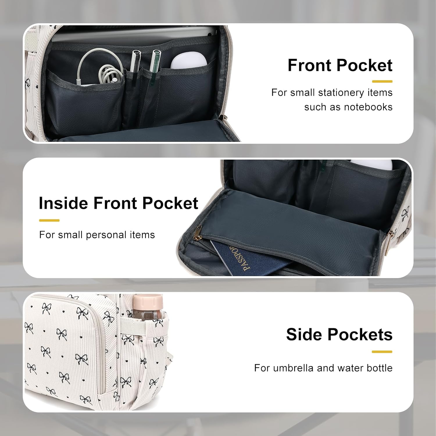 Laptop Backpack for Women, Corduroy College School Backpack Bookbag 15.6 inch Business Computer Travel Backpack (Bow Tie) - Image 3