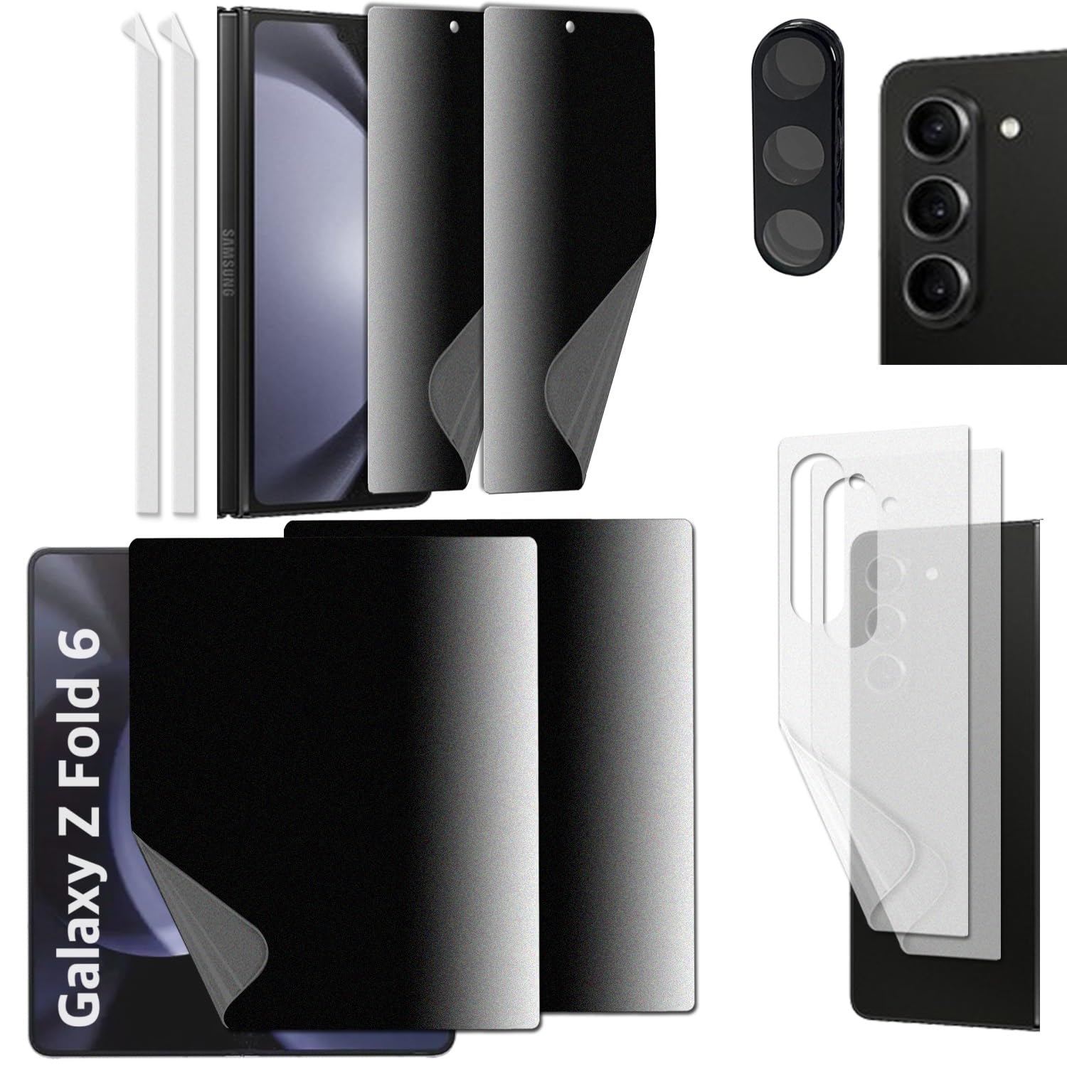 KIKNKILIN [2SET 9PCS] [MattePrivacy TPU film 4pcs] [Clear TPU film 4pcs] [1 Tempered Glass Lens protector] with Hinge Protector for Samsung Galaxy Z