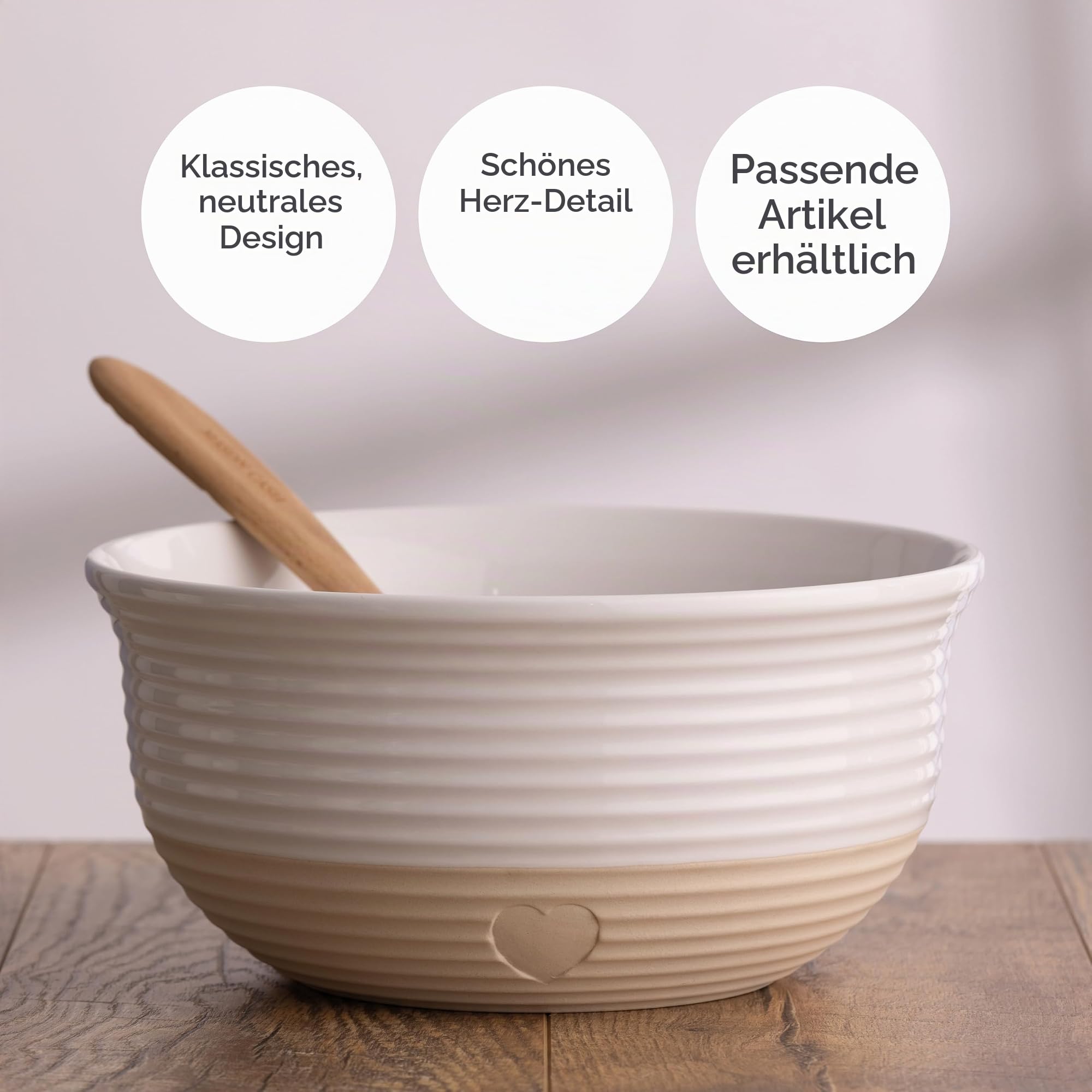 Mason Cash Rustic Charm Herz Rührschüssel, 26cm, französischer Landhausstil, geprägtes Herzmotiv, elegante matte und glänzende Oberflächen, für Kochen und Servieren