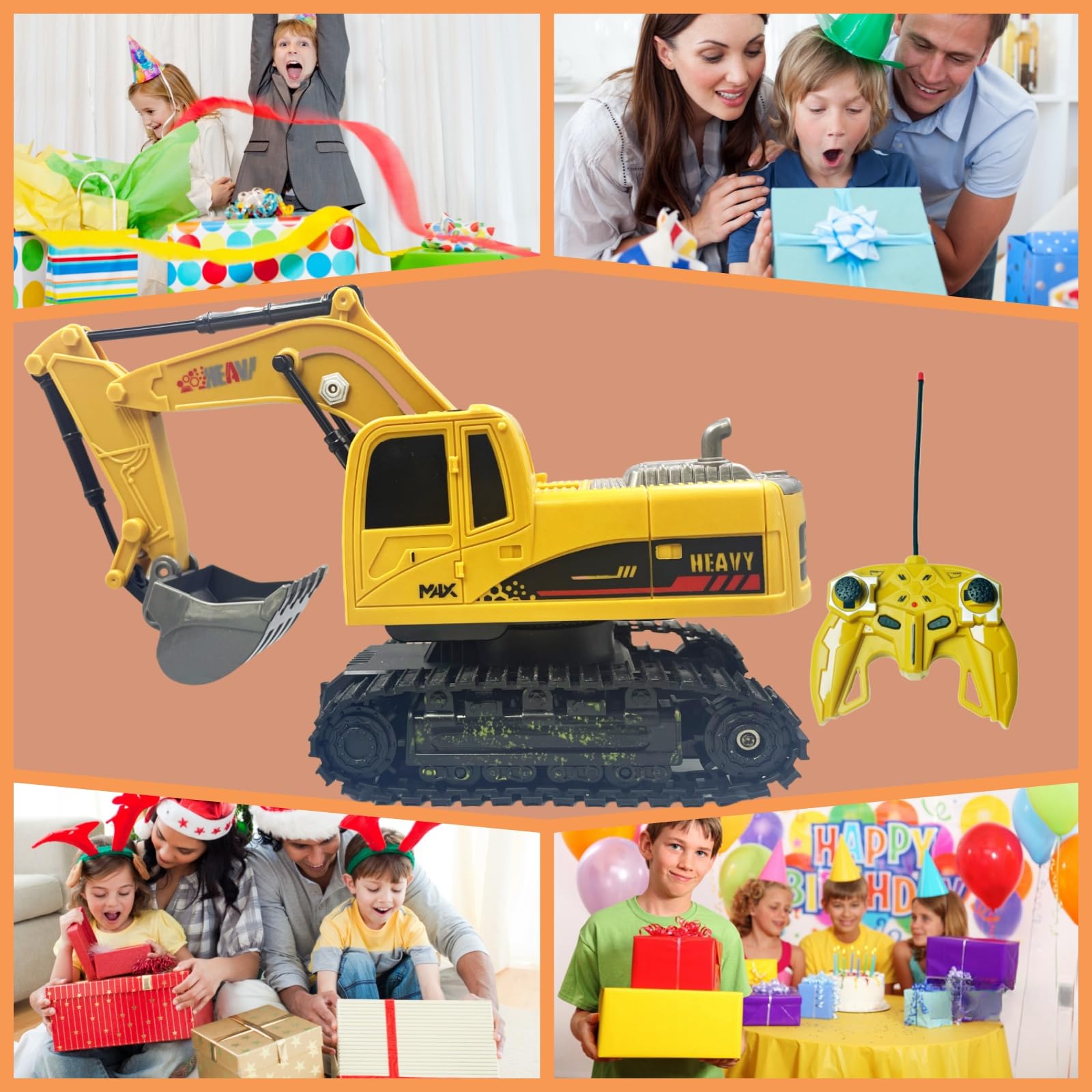 1:24 Scala 6 Canali Escavatore Telecomandato per Bambini, Escavatori Radiocomandato,Escavatore Idraulico per Ragazzi con luci,demo a un tocco, Sand Digger Regali per Bambini dai 4-7 Anni.