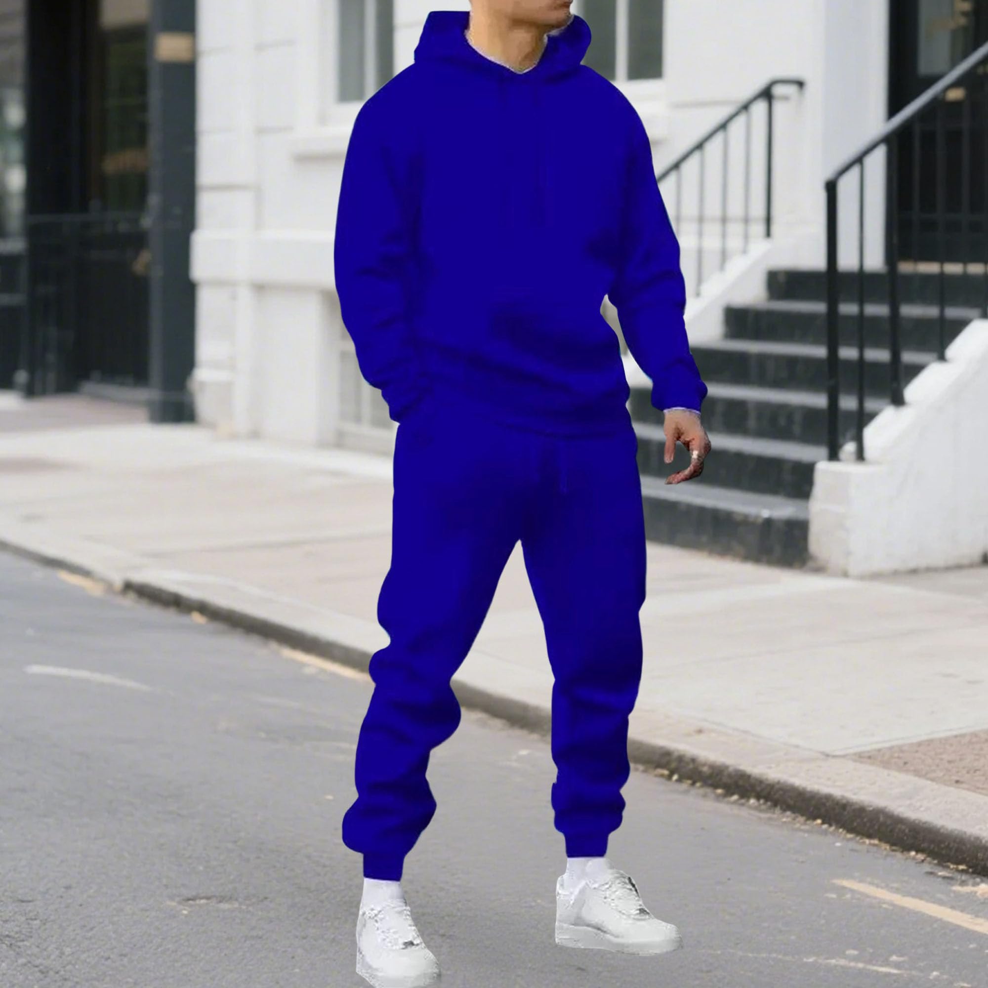 Completo felpa con cappuccio e pantaloni della tuta da uomo, tuta da uomo in pile con cappuccio, 2 pezzi, caldo completo sportivo felpa e pantaloni della