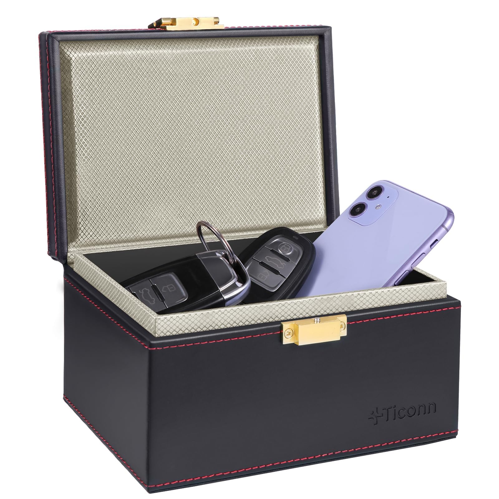 TICONN Faraday Box, Car Key Fob Protector, PU Leather Signal Blocker for Keyless Fob, RFID Signal Blocking Pouch Cage