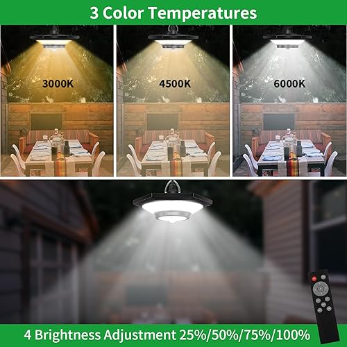 Miniatura 5 de Auzev Luces solares para cobertizo para interiores y exteriores, luces colgantes solares de 1200 lm disponibles durante el día con sensor de