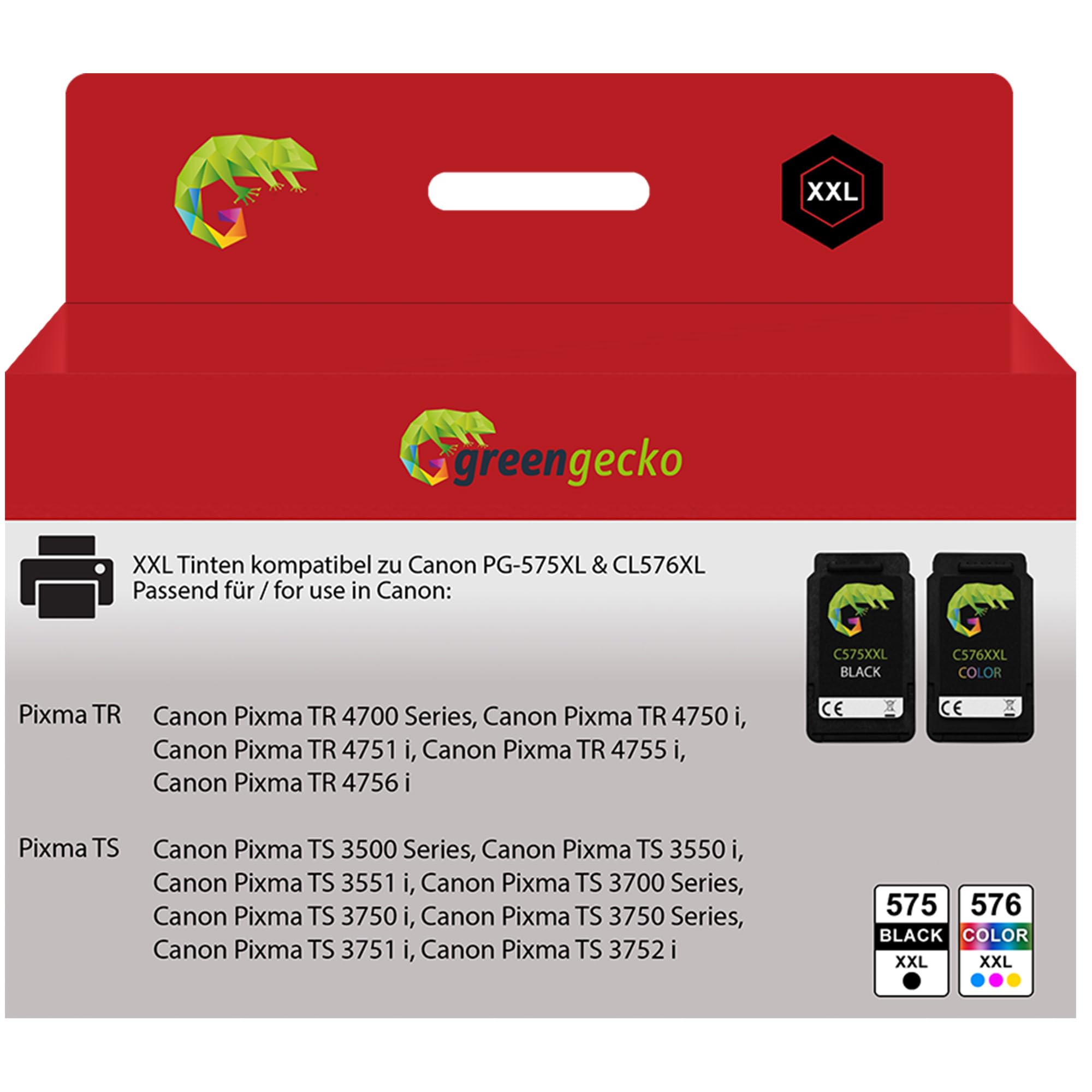 Lot de cartouches d'encre XXL équivalentes à Canon PG-575XL & CL-576XL pour Canon Pixma TR 4750 i, TR 4751 i, TR 4755 i, TR 4756 i, TS 3500 Series, TS 3550 i, TS 3551 i, TS 3750 i, TS 3751 i, TS 3751