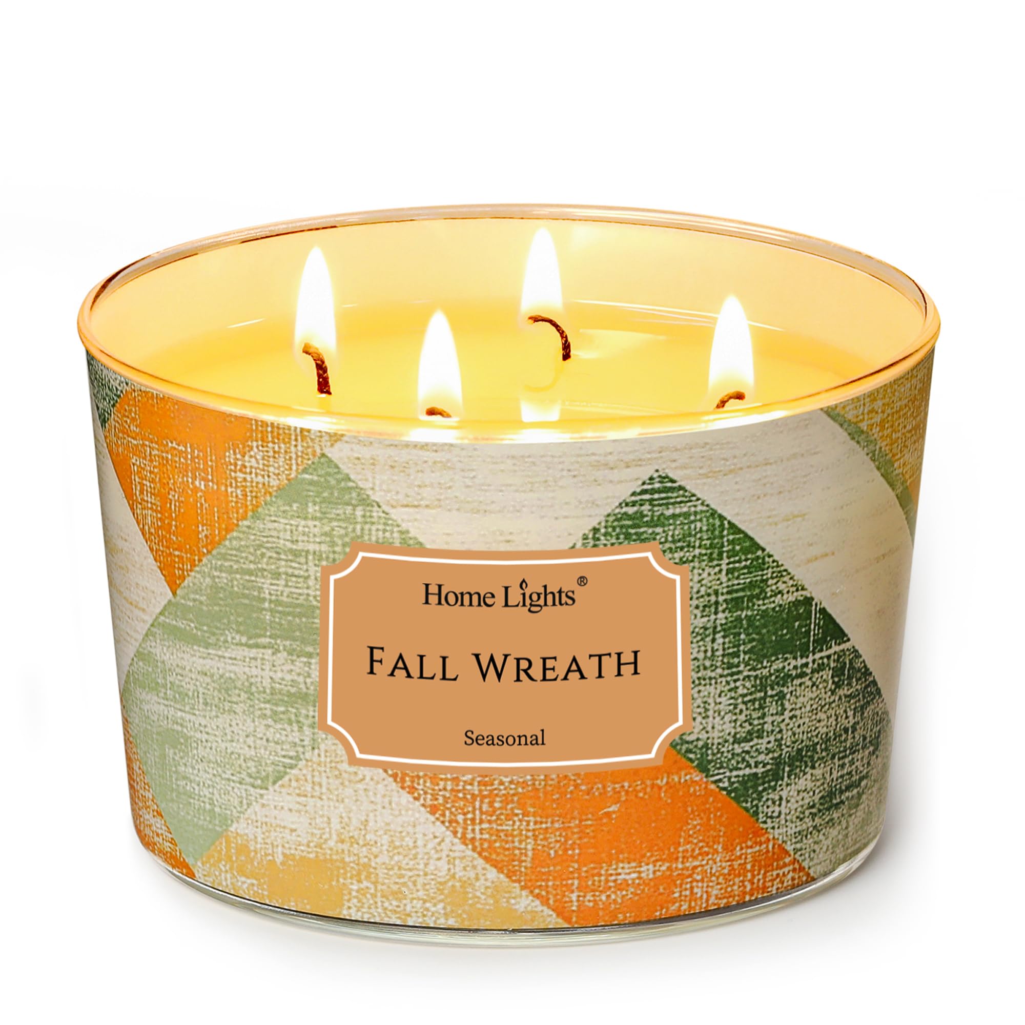 Home Lights Soy Wax Candles for Home Scented, 4-Wick Candles in Fall Wreath Scented, Rustic Modern Aromatherapy Candles Gift for Parties, Relaxing, 18oz