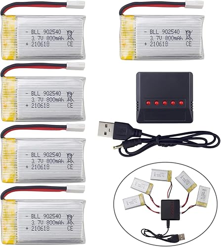 Accessory 5PCS 3.7V 800mAh Lithium Battery with 5-in-1 Charger for SYMA X5C X5C-1 X5 X5SC X5SW H5C V931 S5C S5W SS40 FQ36 T32 T5W H42 CW4 Remote