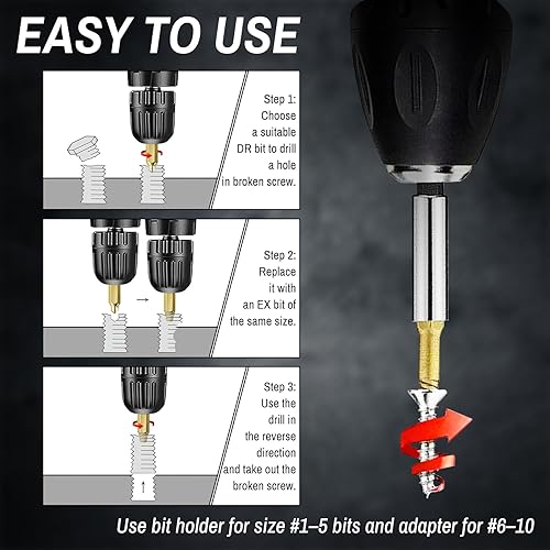 Miniatura 5 de DTRUCTIEW Juego de 22 extractores de tornillos dañados de titanio, HSS 4341, kit de extractor de tornillos pelados, extractor de tornillo pelado