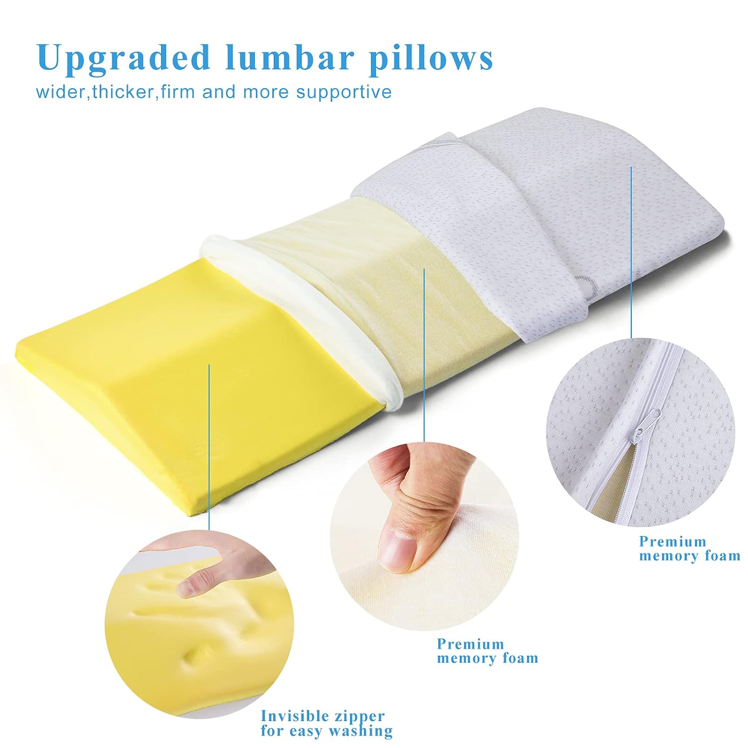 [Upgrade] Lumbar Pillow for Sleeping, Memory Foam Bed Back Support Cushion, Easylife185 Waist Pillow for Lower Back Pain, Sleeping on Side, Lying, Hip Pain Relief