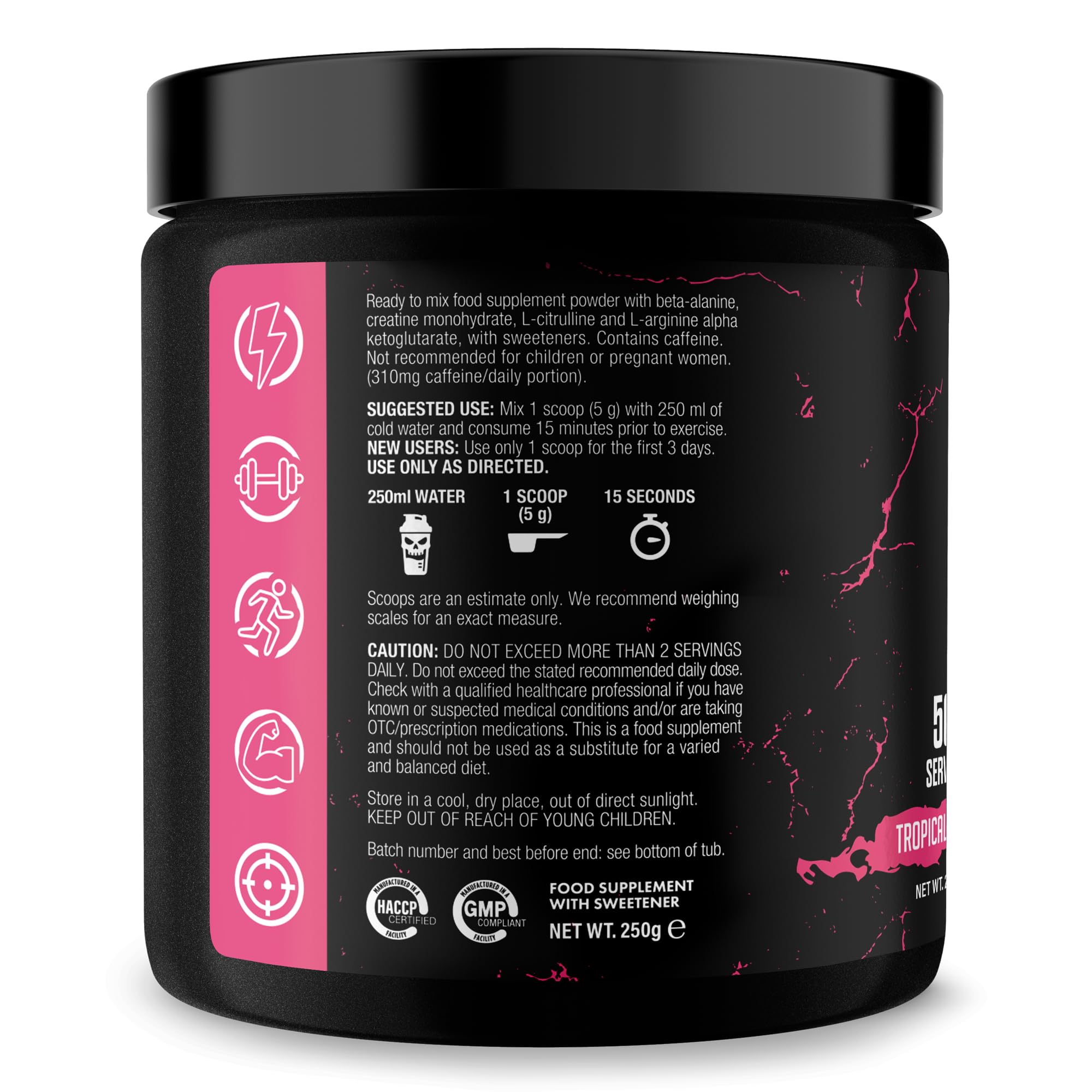 JNX Sports The Curse! Pre-Workout Pulver – Tropensturm, 250 g | Energie, Fokus & Ausdauer-Booster | Beta-Alanin, Kreatin, L-Citrullin, Koffein