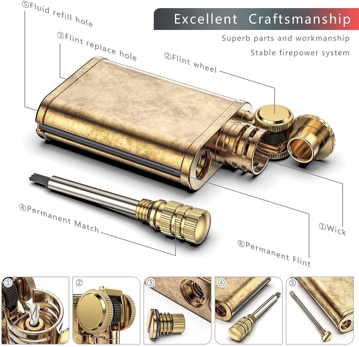 Amazon.co.jp: ヴィンテージ真ちゅう製ガソリンライター、マッチ棒付き